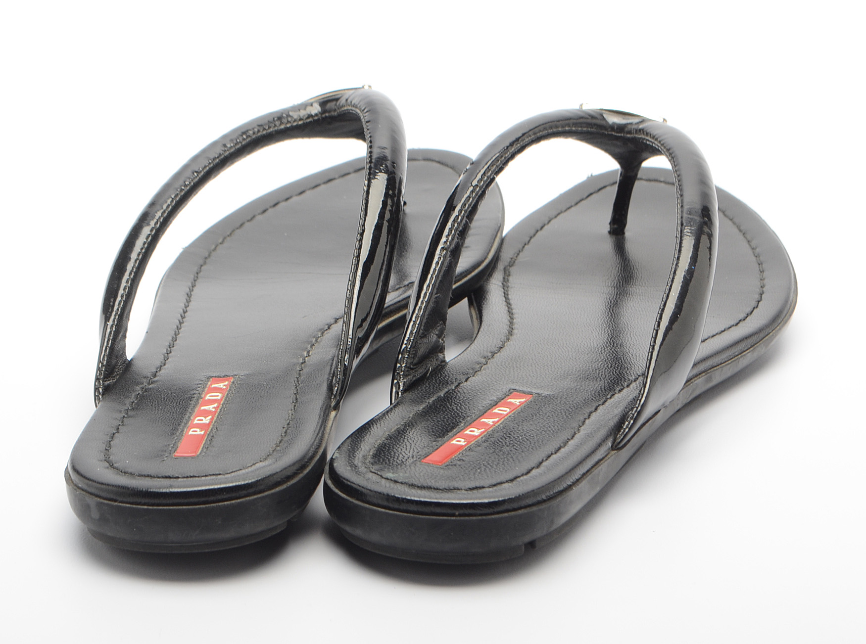 Prada Black Patent Leather Sandals