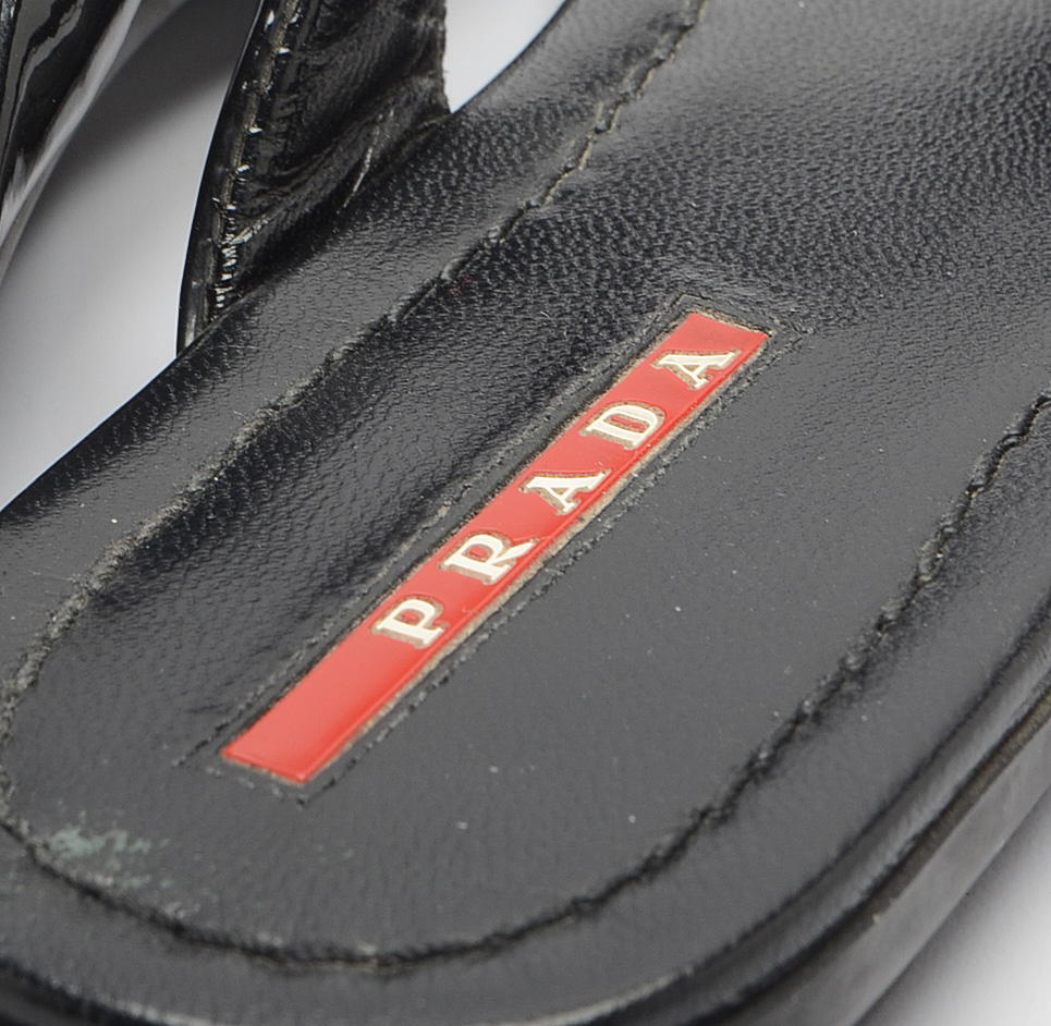 Prada Black Patent Leather Sandals