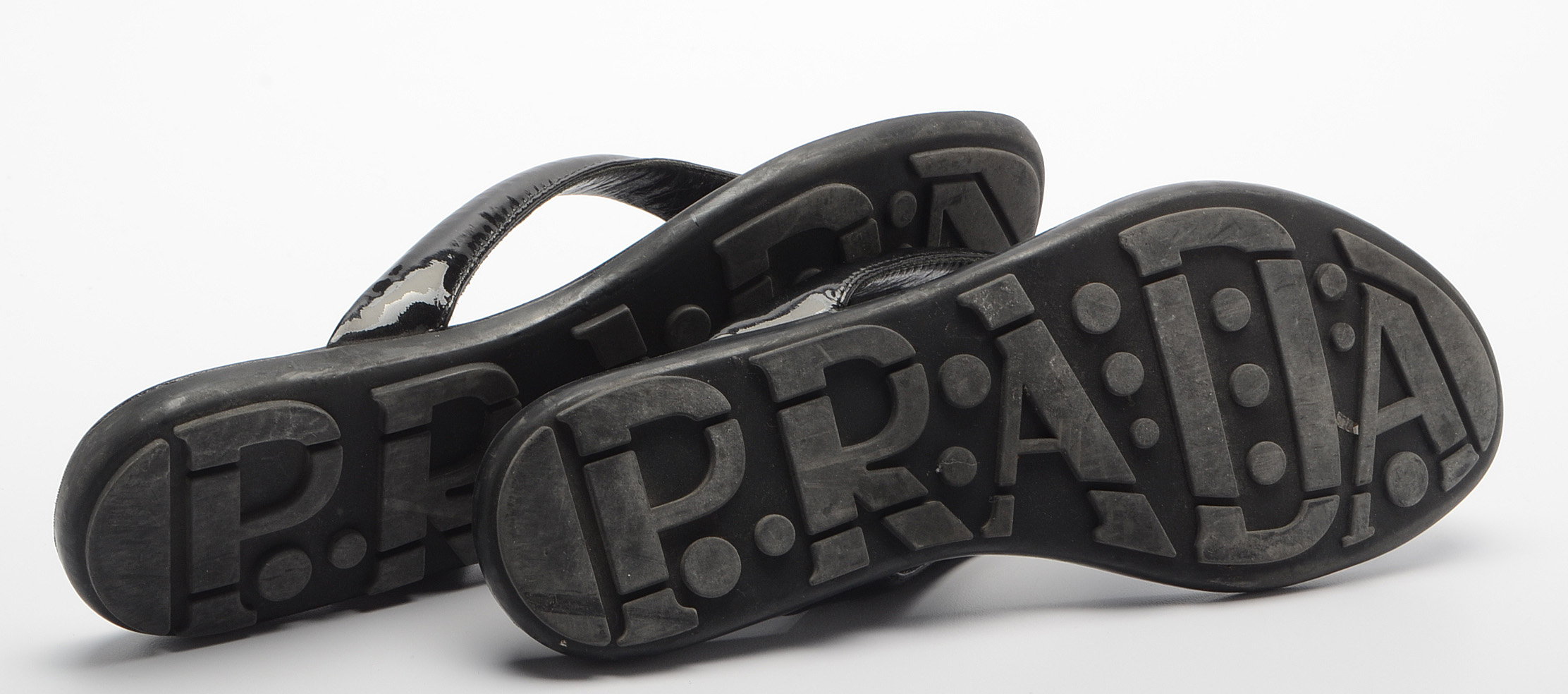 Prada Black Patent Leather Sandals