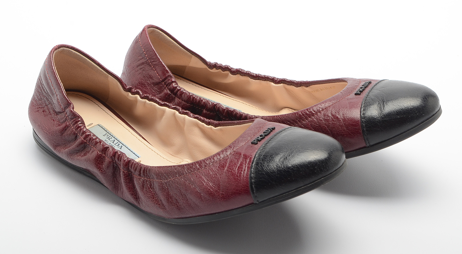 Women's Prada Leather Cap Toe Ballet Flats