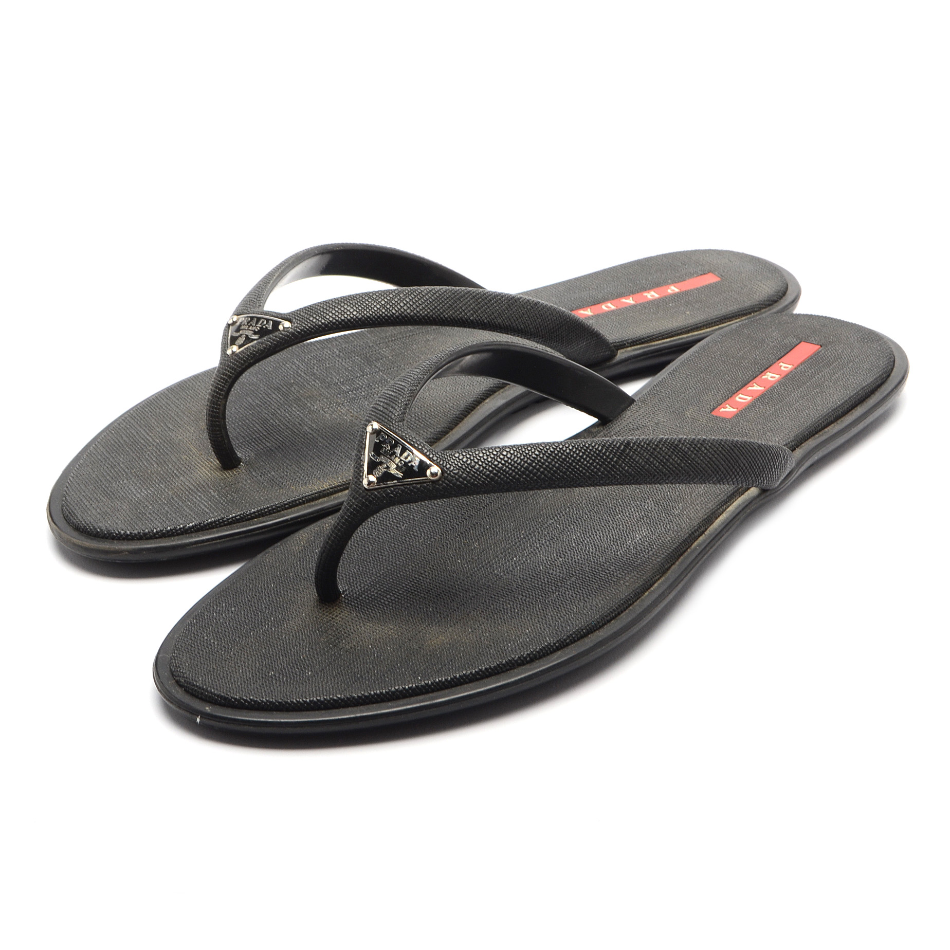 Prada Black Textured Vinyl Sandals