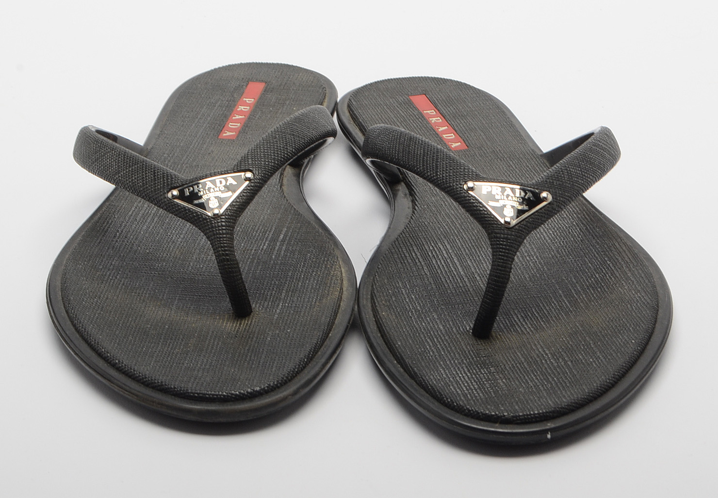 Prada Black Textured Vinyl Sandals