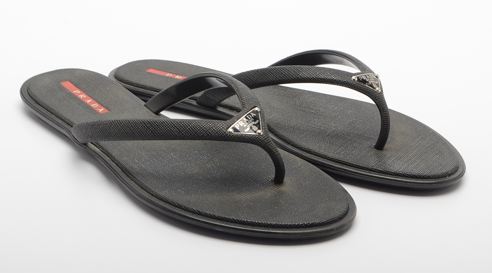 Prada Black Textured Vinyl Sandals