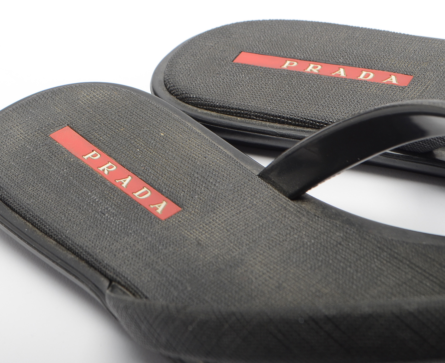 Prada Black Textured Vinyl Sandals