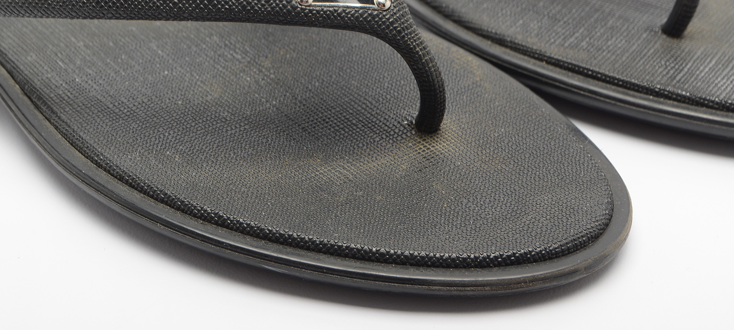 Prada Black Textured Vinyl Sandals