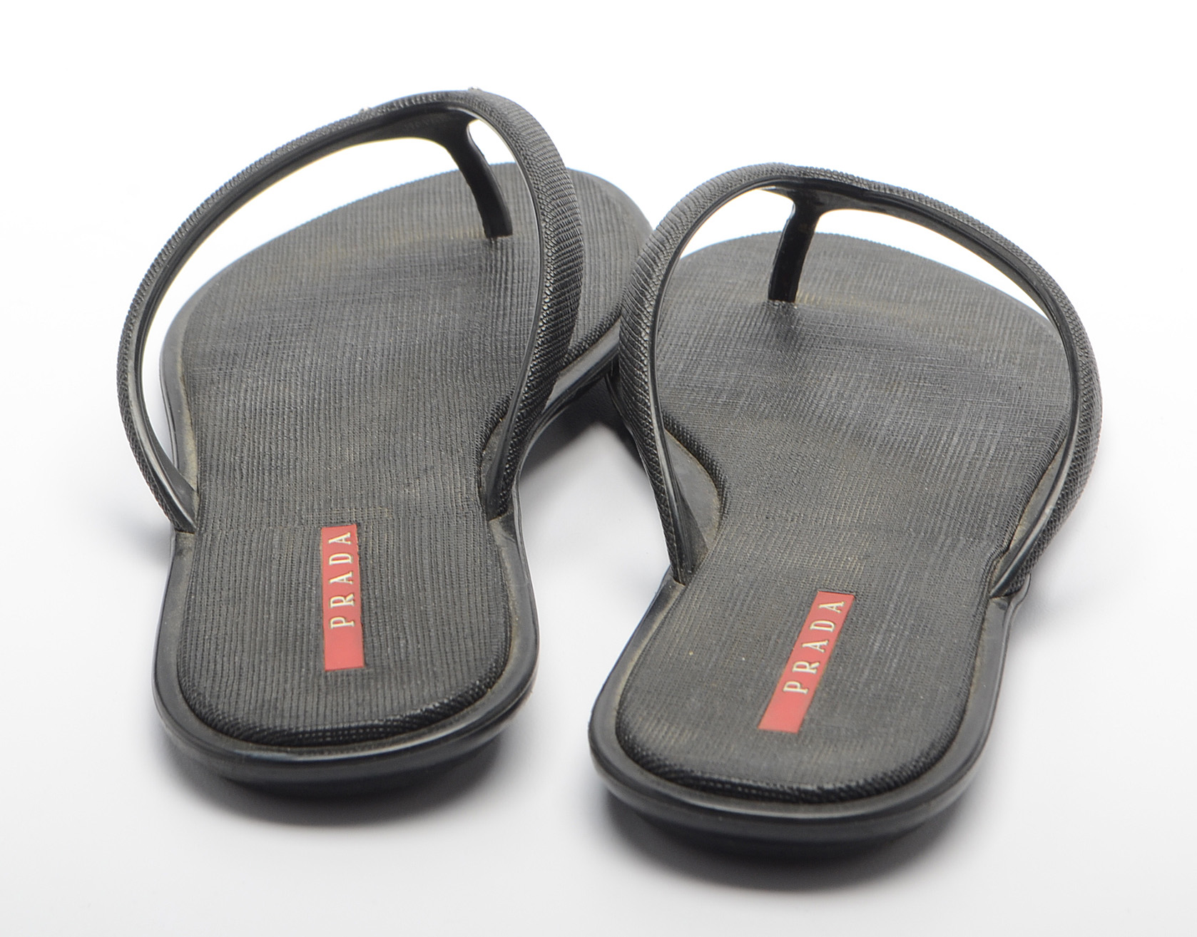 Prada Black Textured Vinyl Sandals