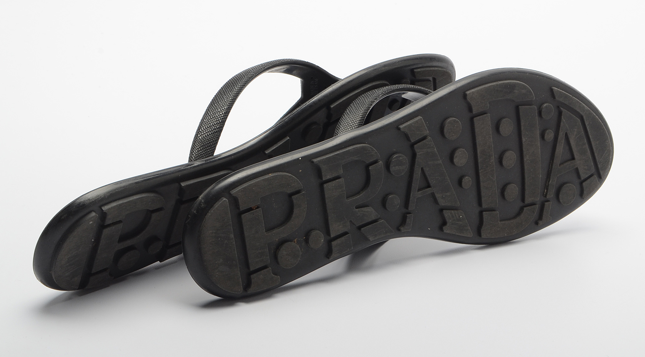 Prada Black Textured Vinyl Sandals
