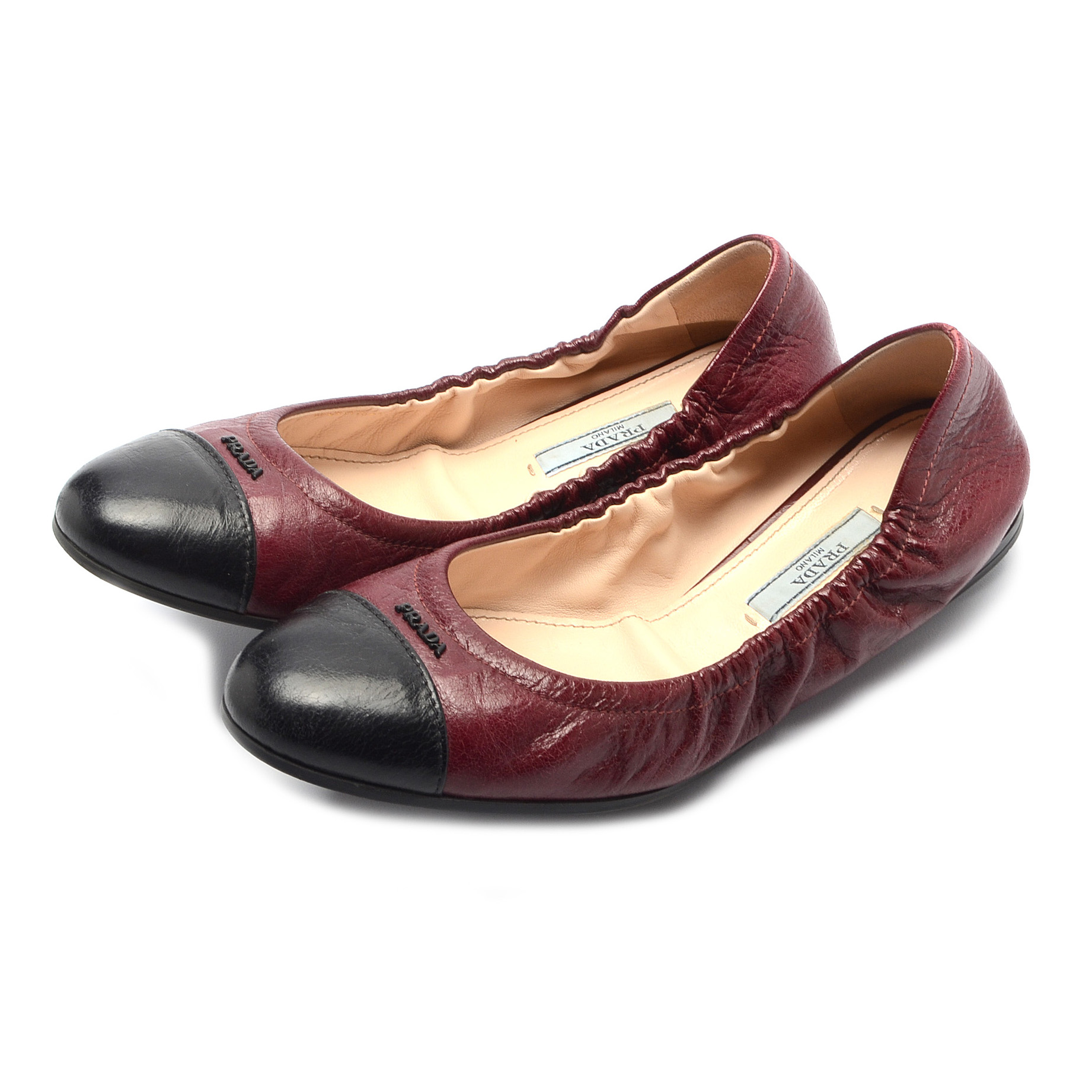 Women's Prada Leather Cap Toe Ballet Flats