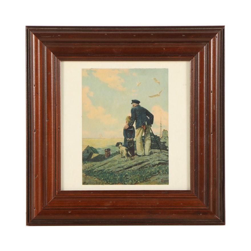 Offset Lithograph After Norman Rockwell "Looking Out to Sea"