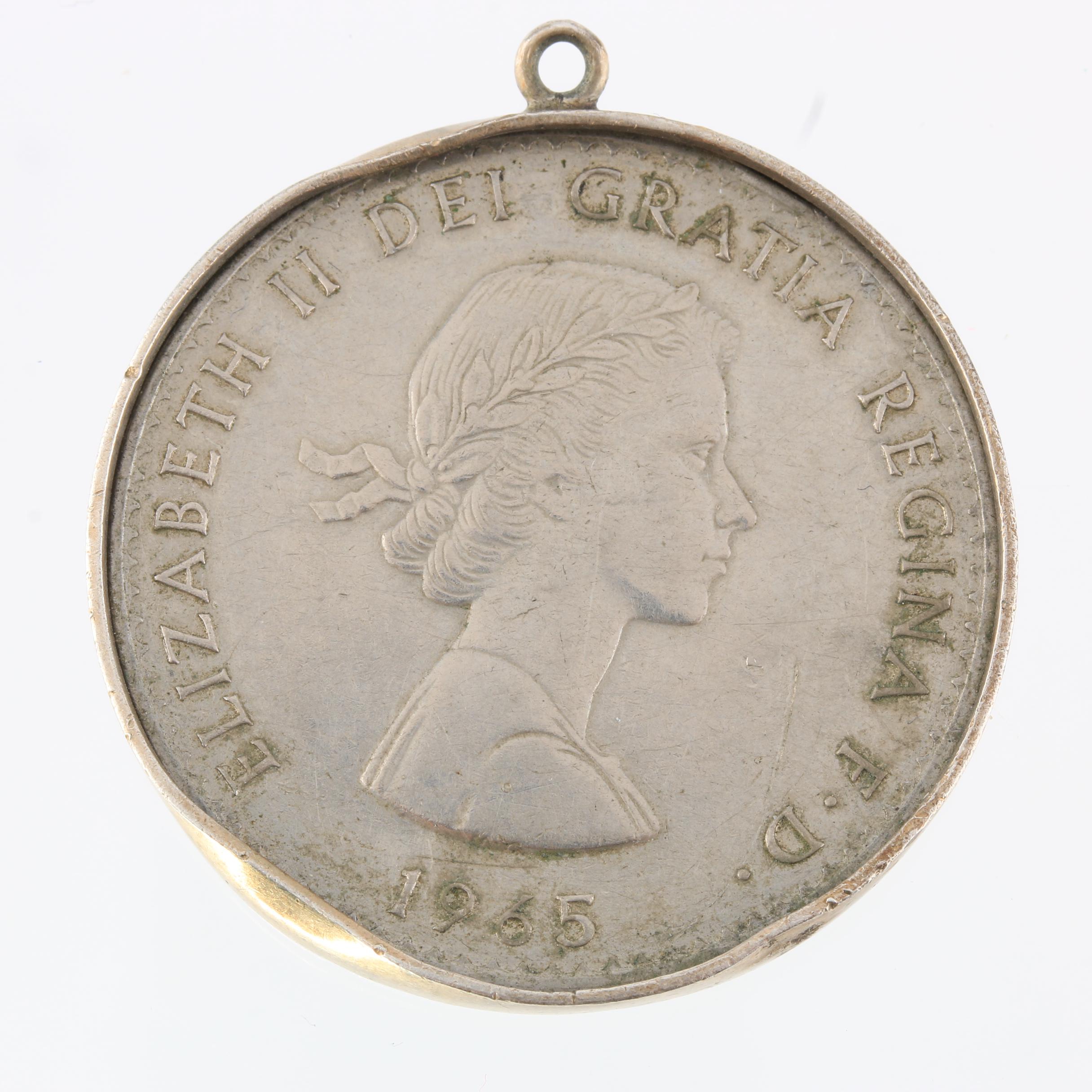 1965 United Kingdom One Crown Coin and a 1965 Mexico Fifty Centavos Coin