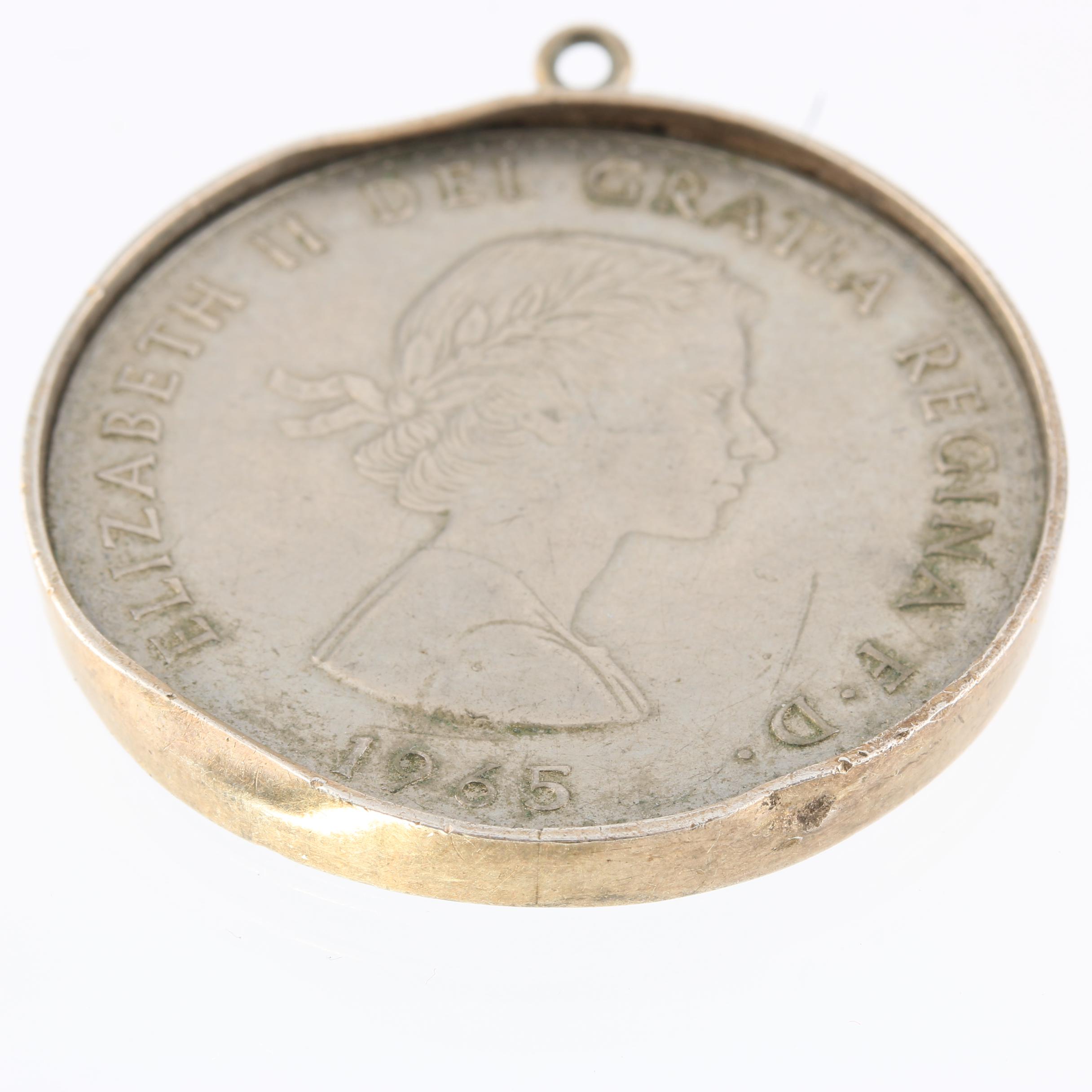 1965 United Kingdom One Crown Coin and a 1965 Mexico Fifty Centavos Coin