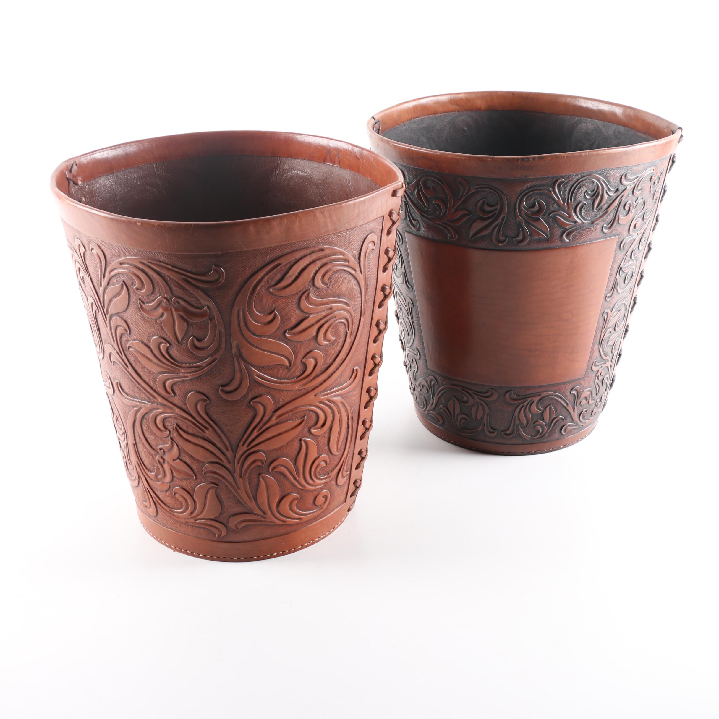 Tooled Leather Waste Paper Baskets