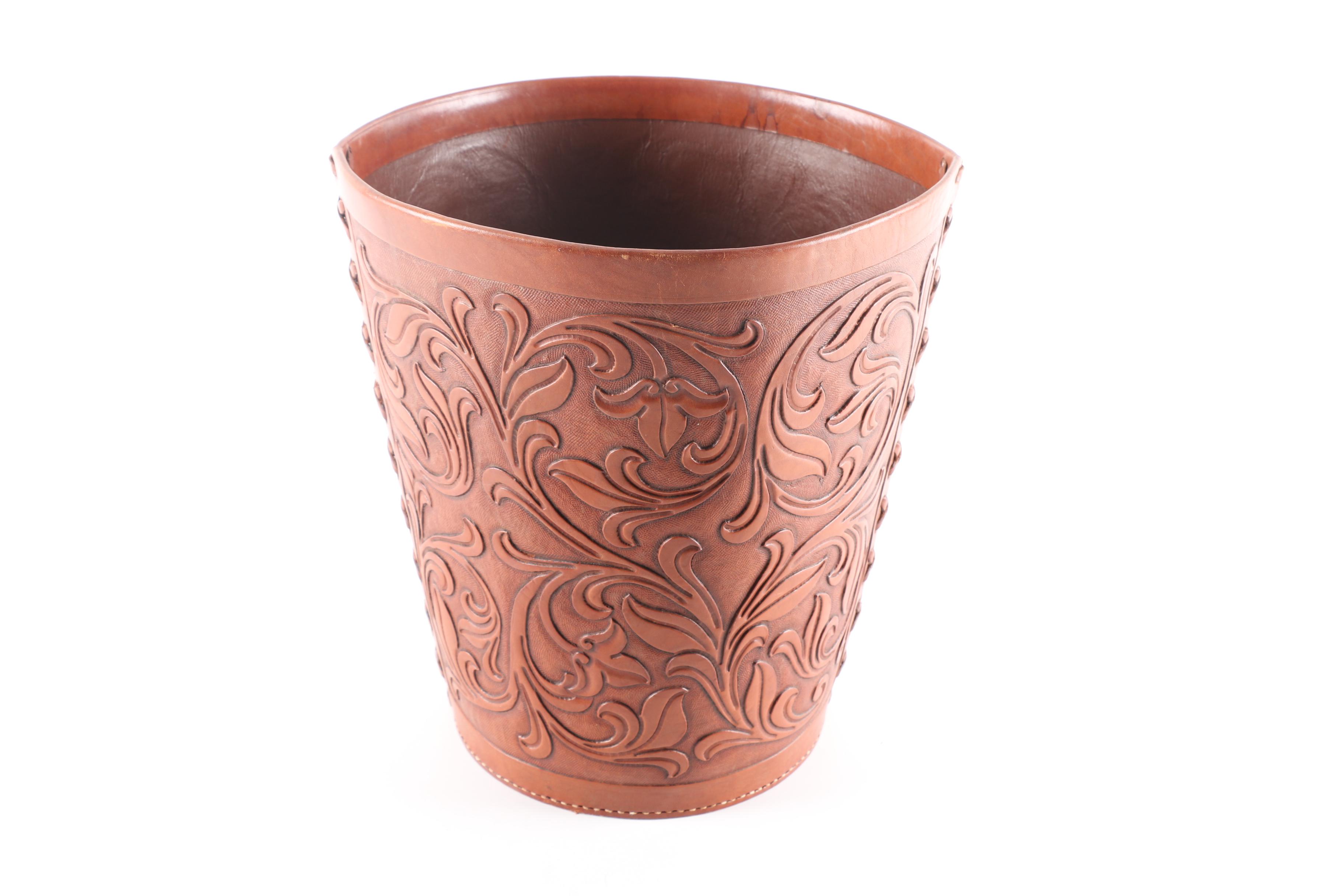 Tooled Leather Waste Paper Baskets