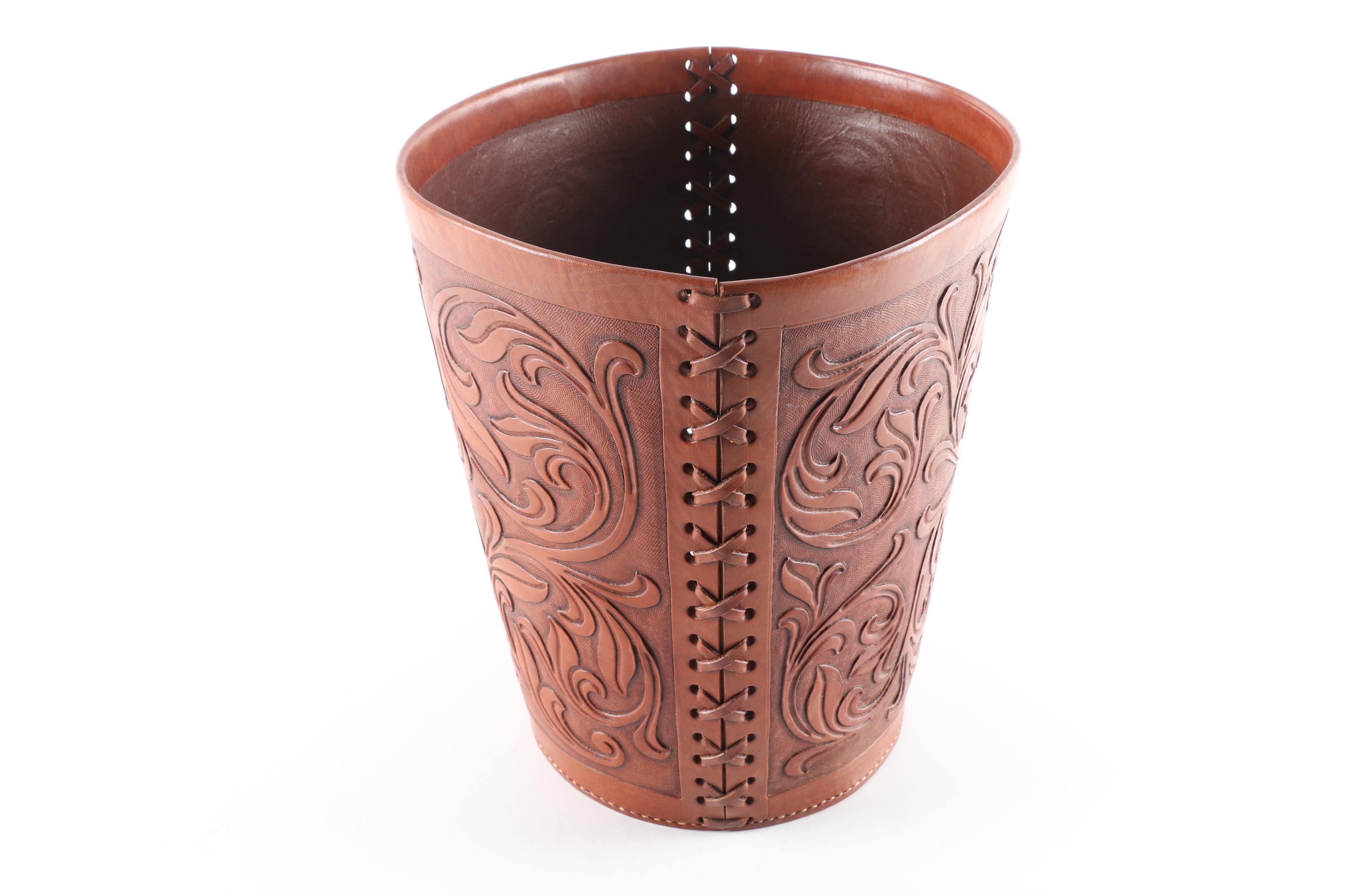 Tooled Leather Waste Paper Baskets