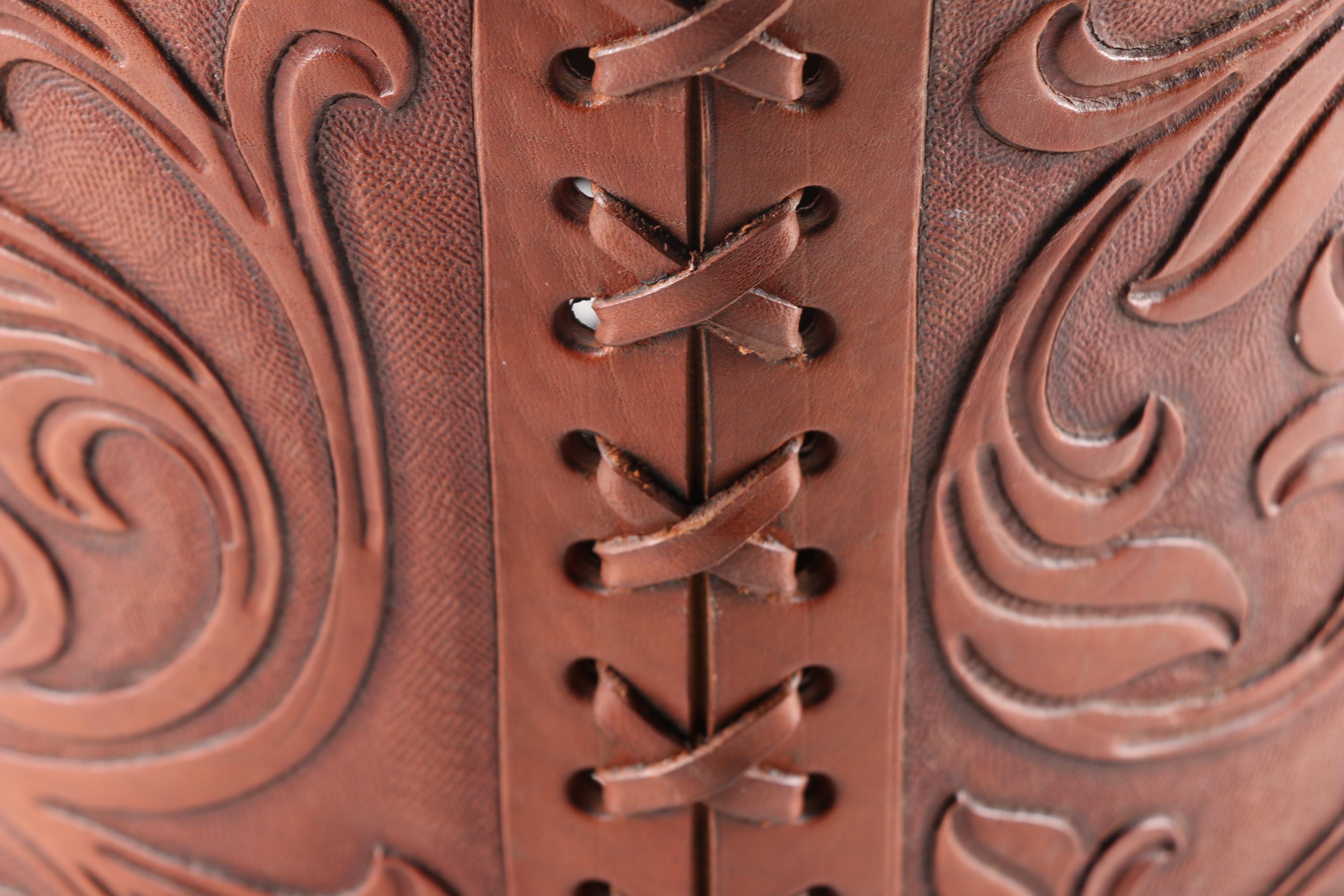Tooled Leather Waste Paper Baskets