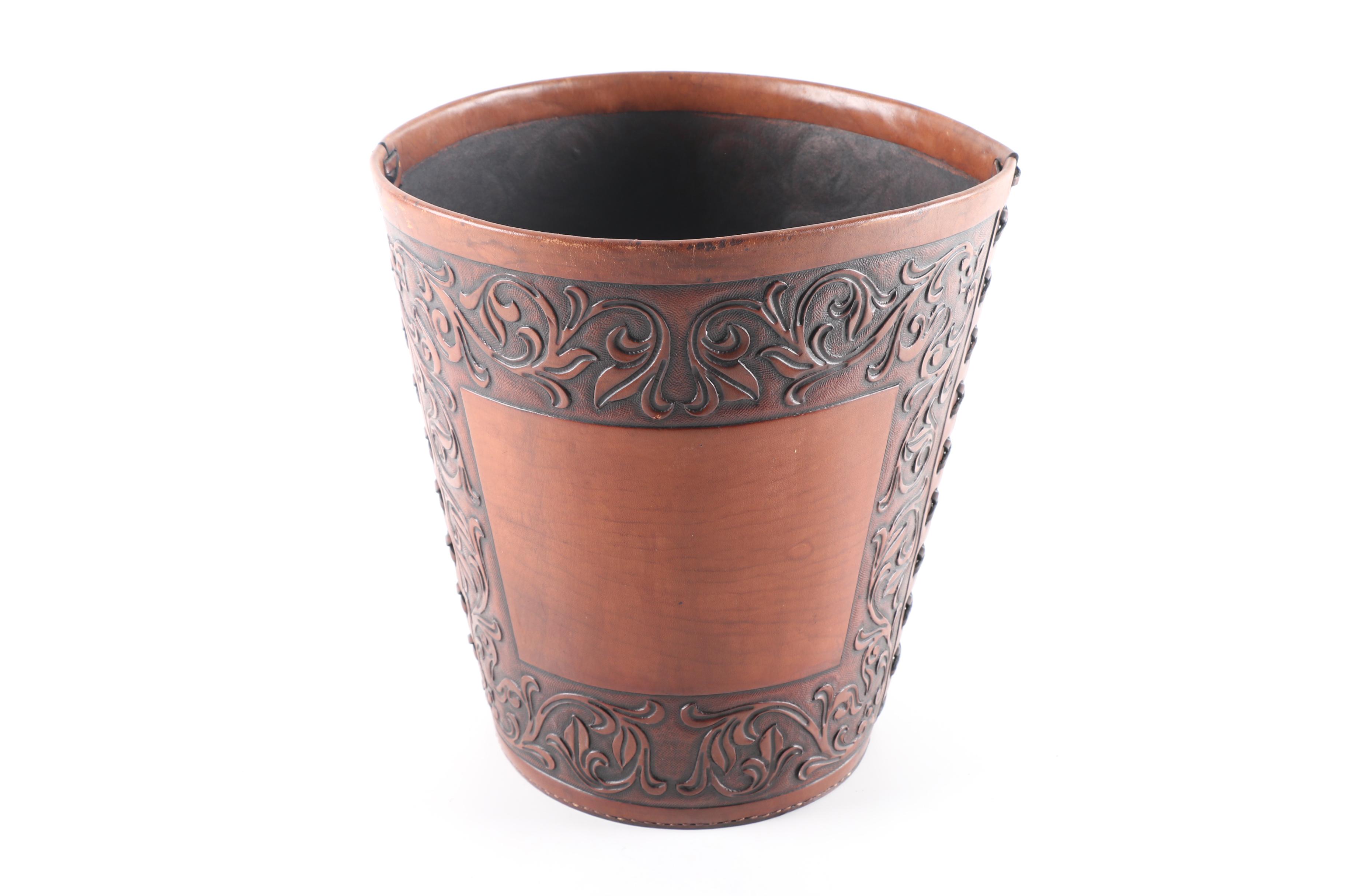 Tooled Leather Waste Paper Baskets