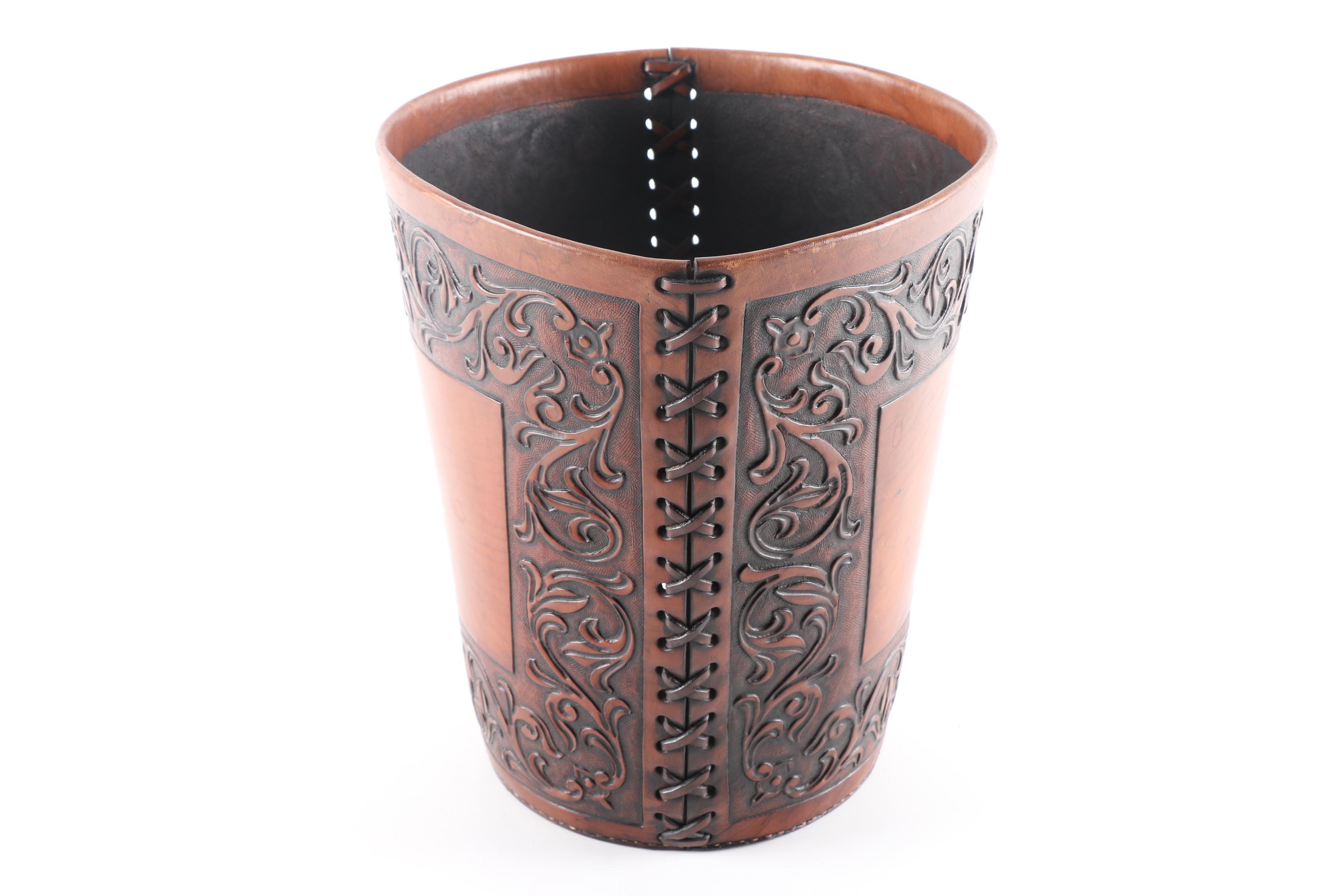 Tooled Leather Waste Paper Baskets