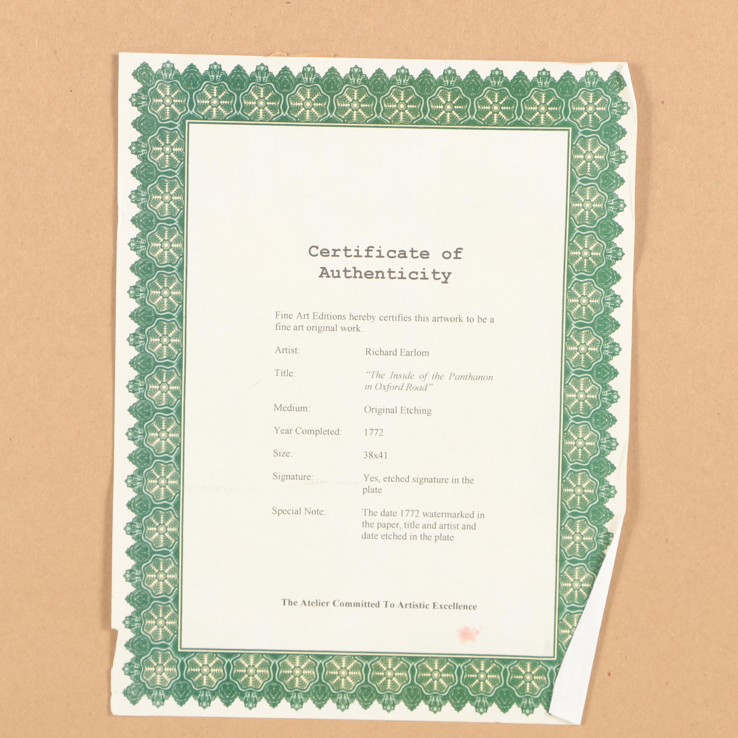 Photogravure After Richard Earlom "The Inside of the Pantheon in Oxford Road"