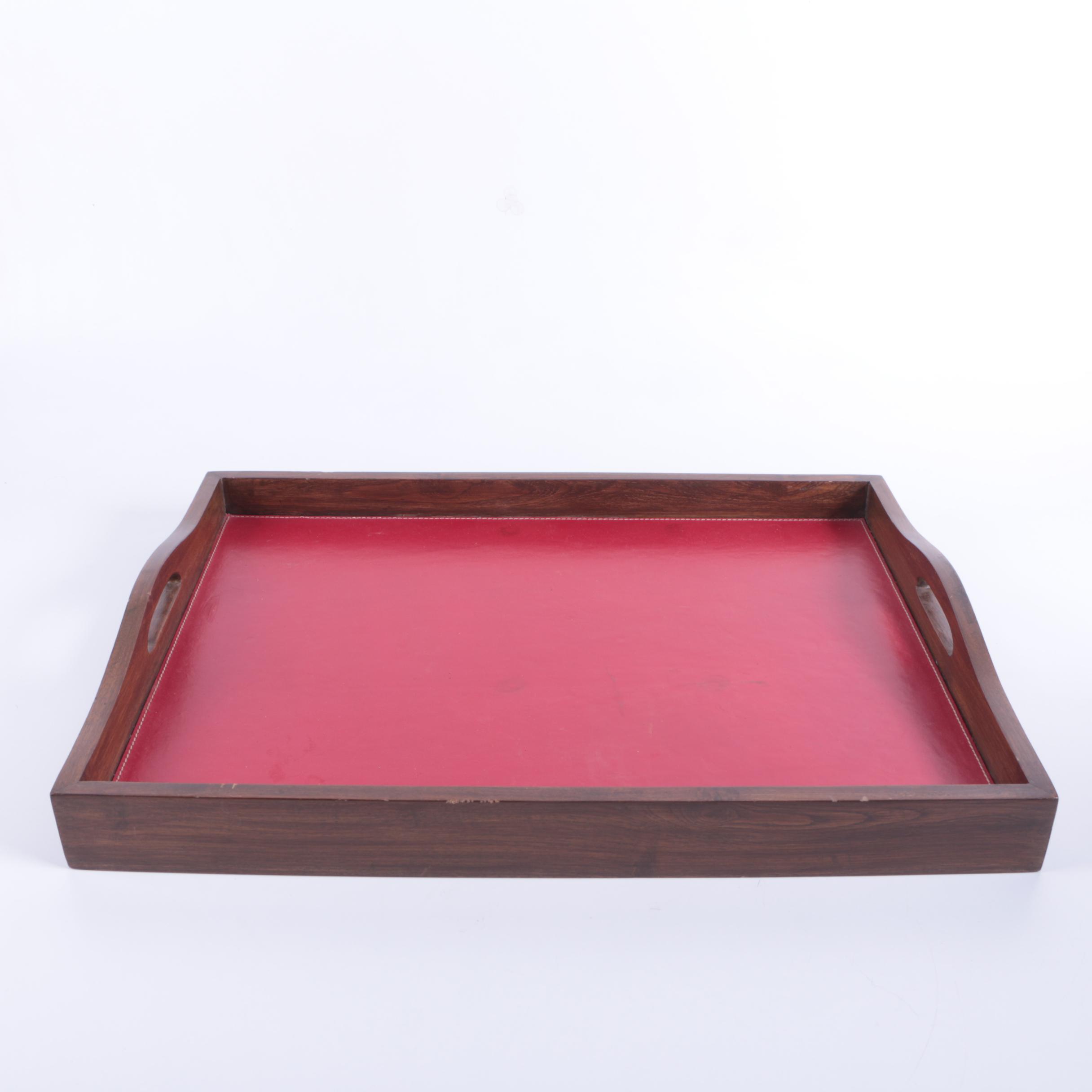 Wood and Leather Serving Tray