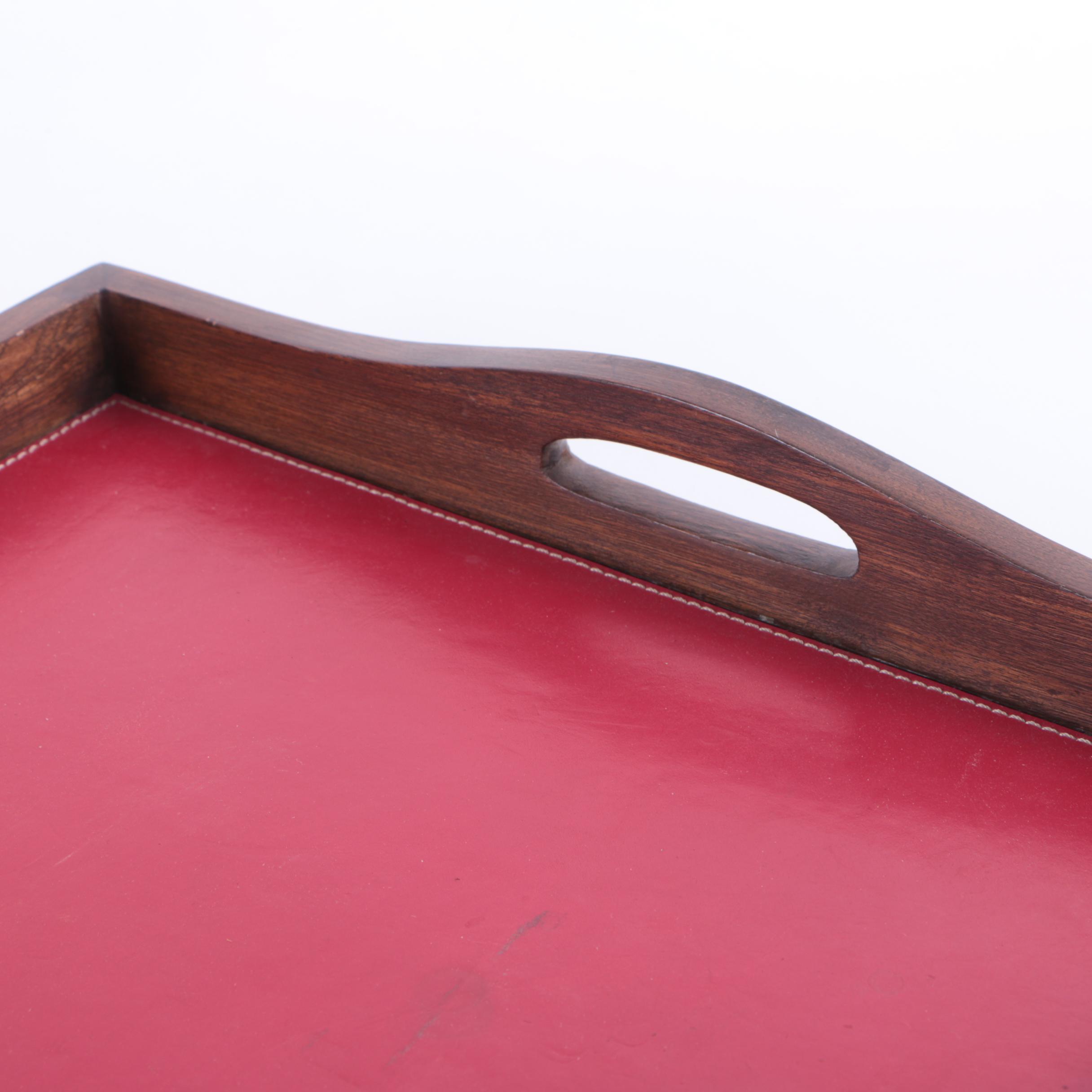 Wood and Leather Serving Tray