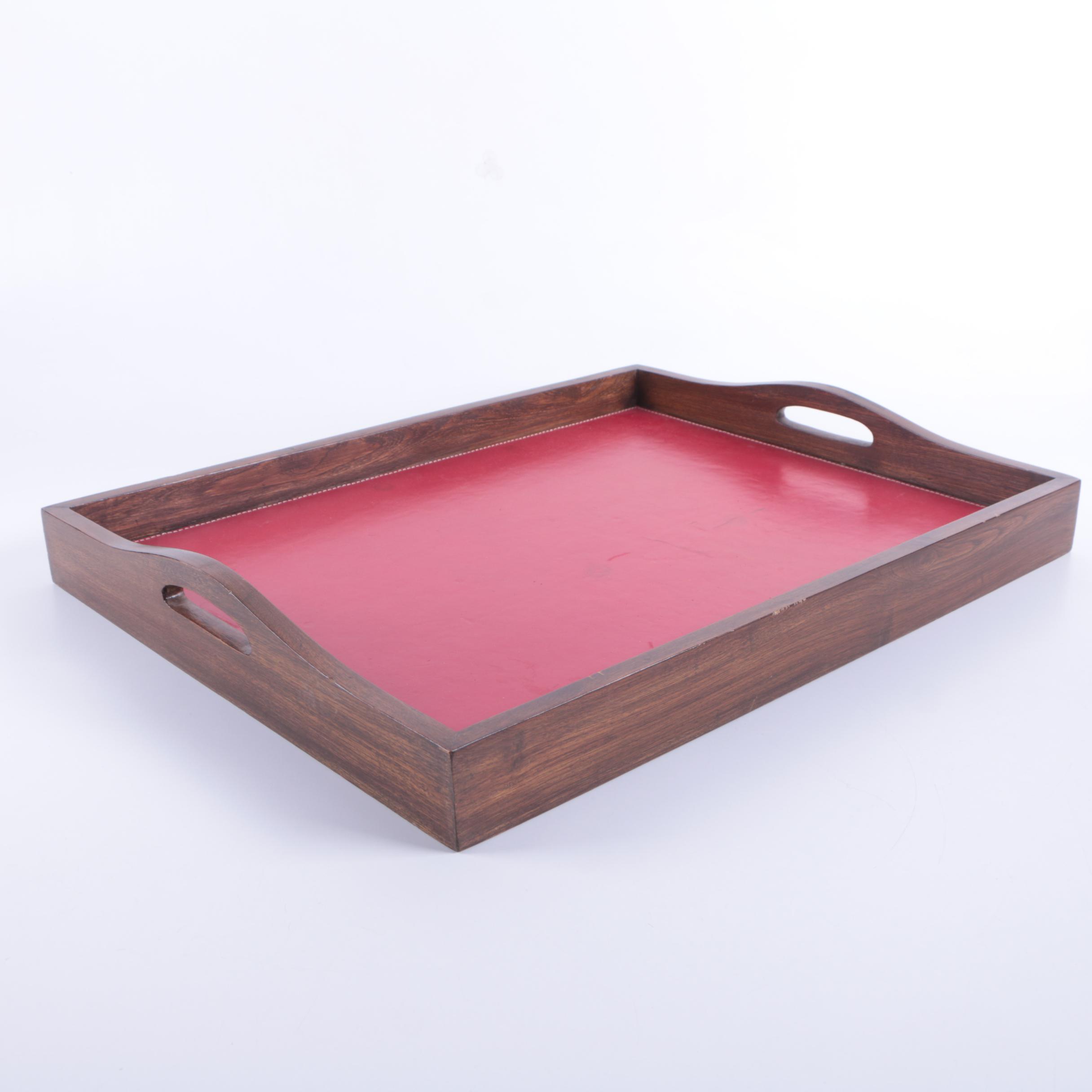 Wood and Leather Serving Tray