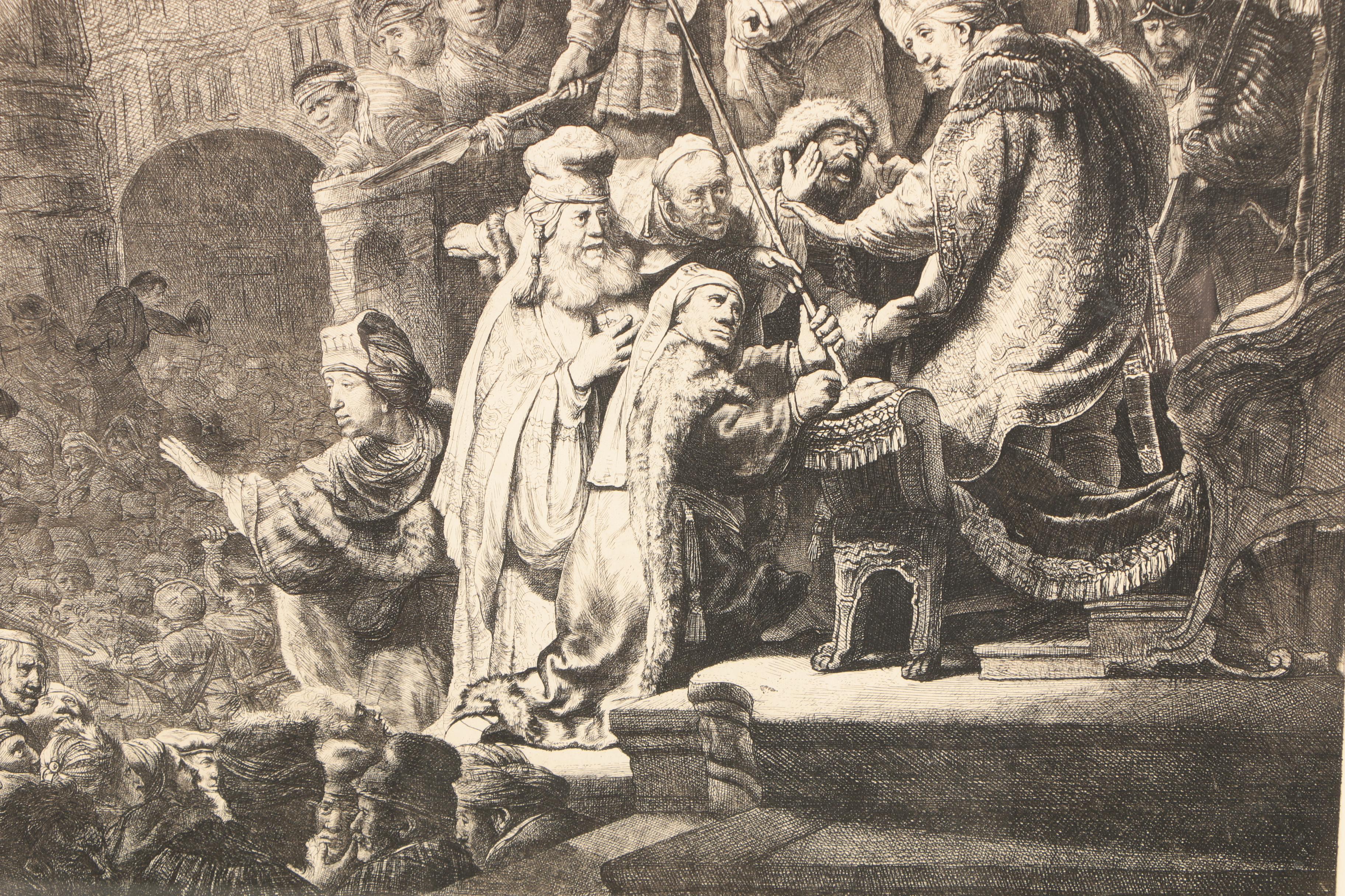 Rembrandt Restrike Etching "Christ Before Pilate"