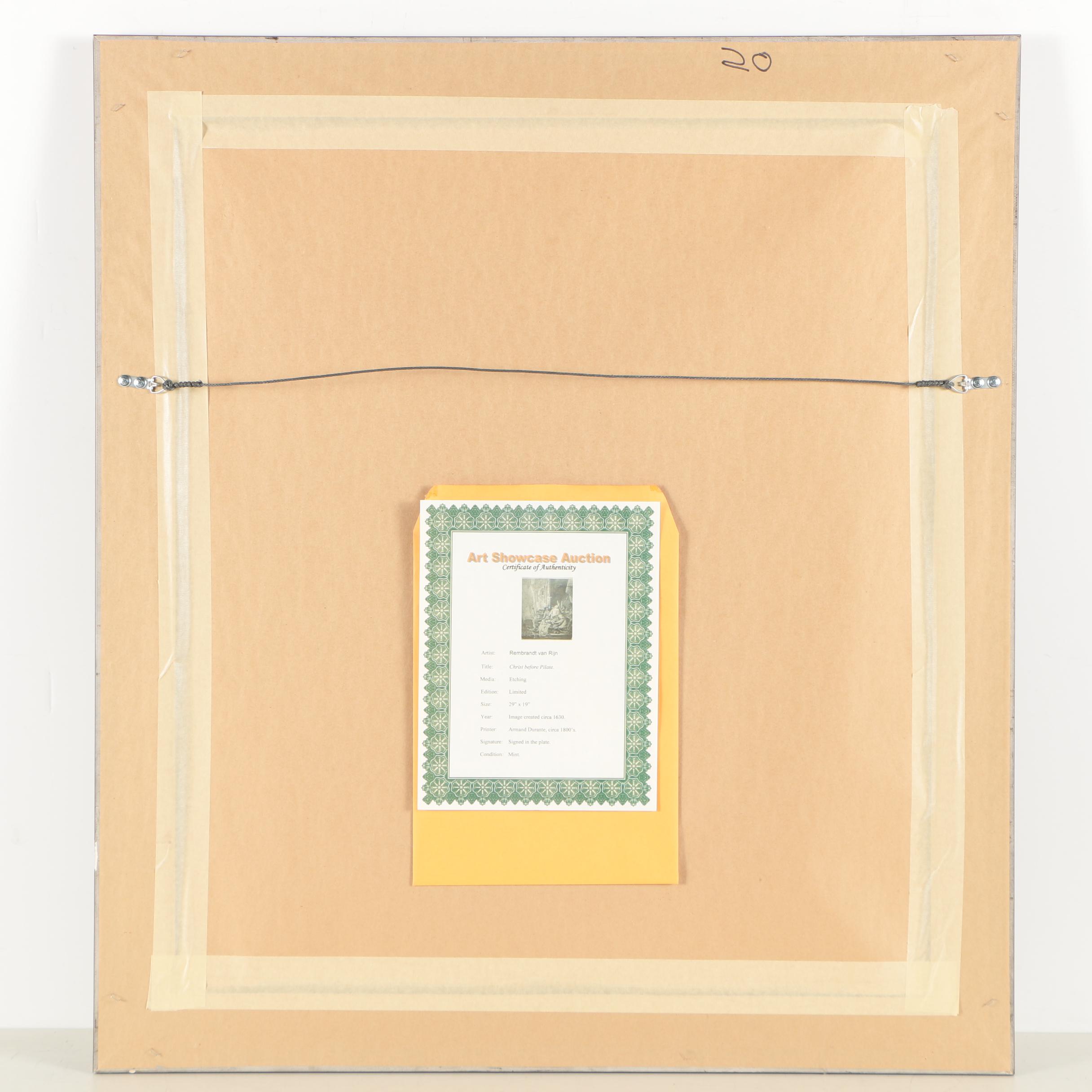 Rembrandt Restrike Etching "Christ Before Pilate"