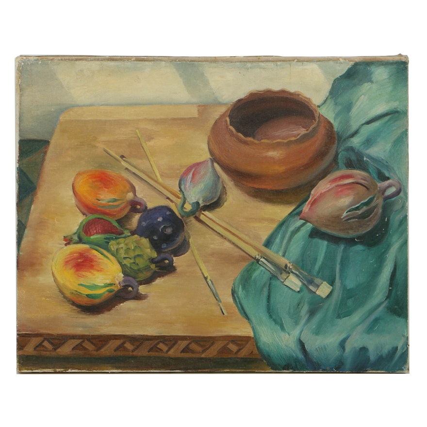 Attributed to Edgar Yaeger Oil Painting on Canvas Still Life