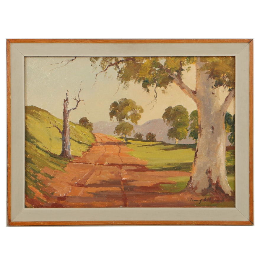 James Coleman Oil Painting on Board of Rural Landscape