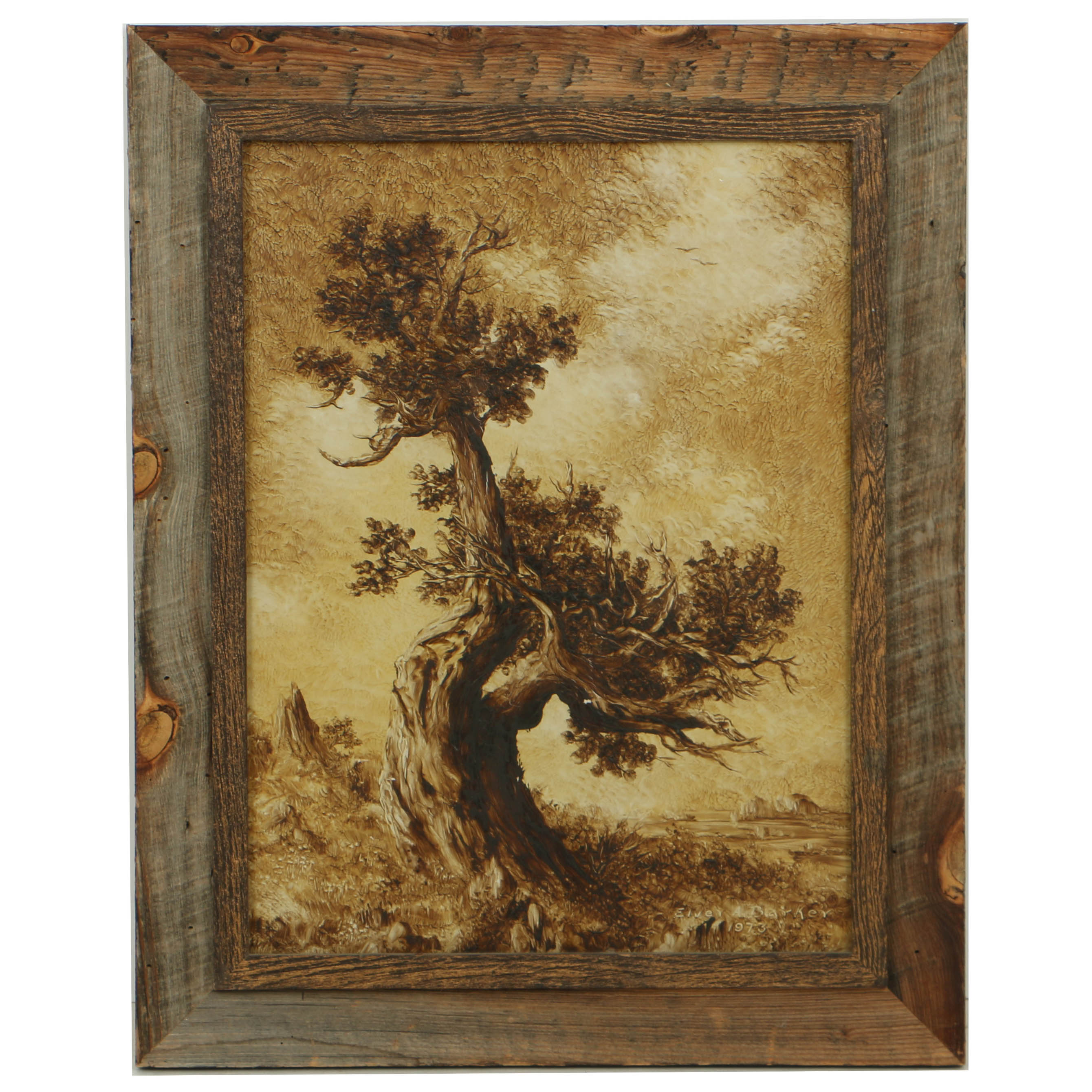 Elver Barker 1973 Transparent Oil on Board "Gnarled Cedar"