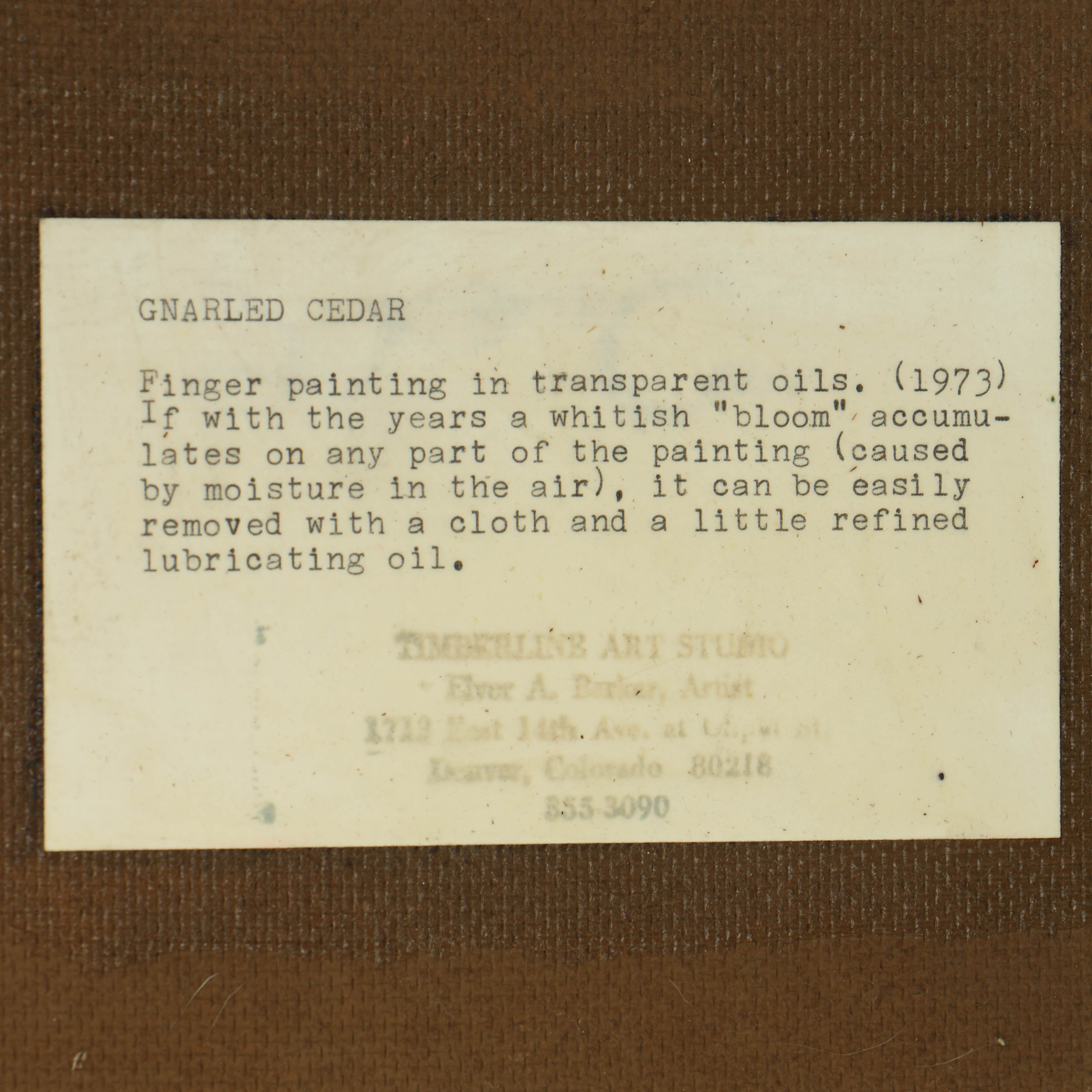 Elver Barker 1973 Transparent Oil on Board "Gnarled Cedar"