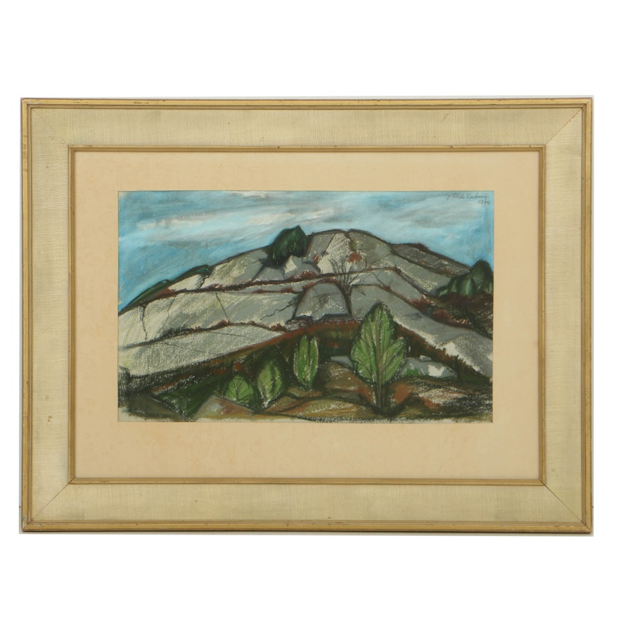 Jo Erich Kuhn Pastel Drawing on Paper of Post-Impressionistic Landscape