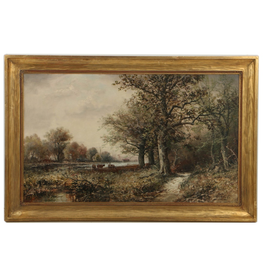 Mid 20th-Century Oil Painting on Canvas Pastoral Landscape