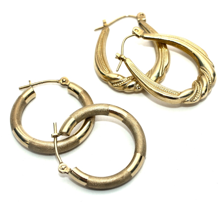 10K and 14K Yellow Gold Hoop Earrings