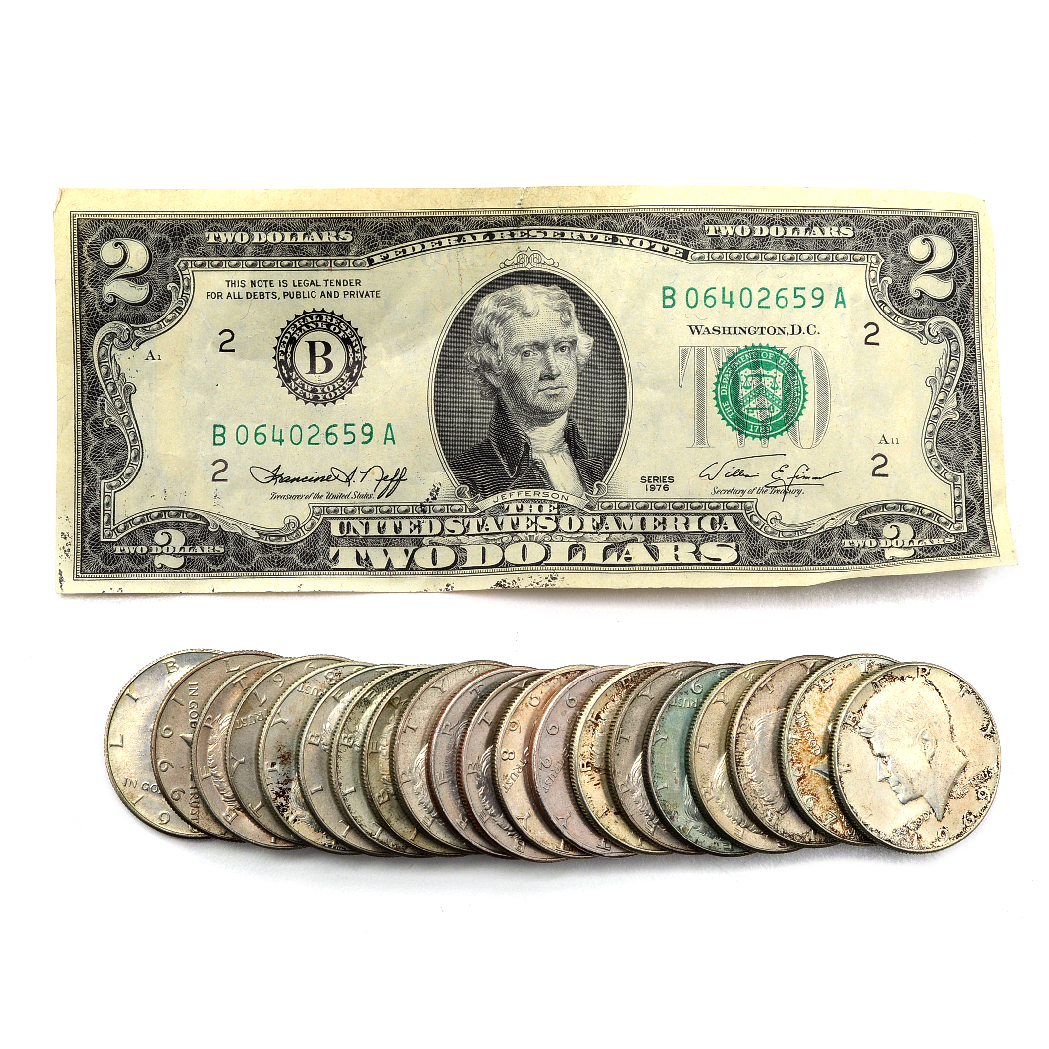 Collection of JFK Half-Dollar Coins Including Silver and Silver Clad