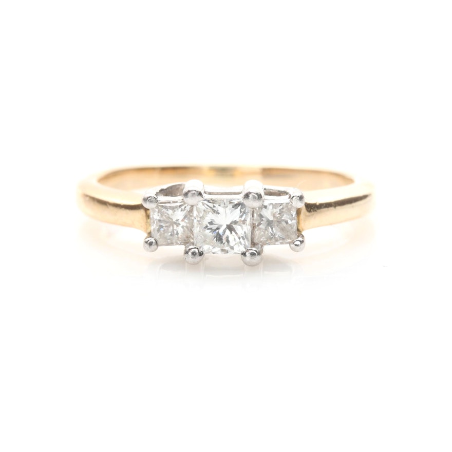 14K Yellow Gold Diamond Ring with Platinum Accents