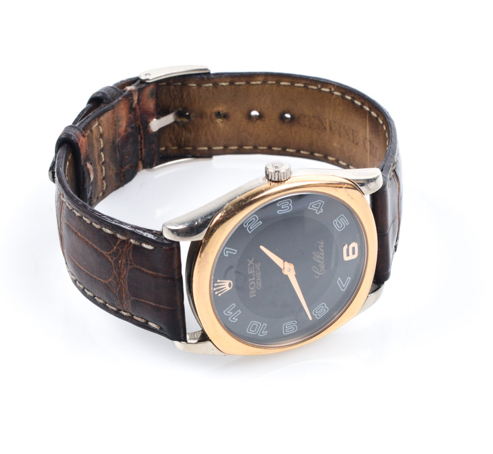 Rolex 18K Bi-Color Gold Cellini Watch with Crocodile Leather Band