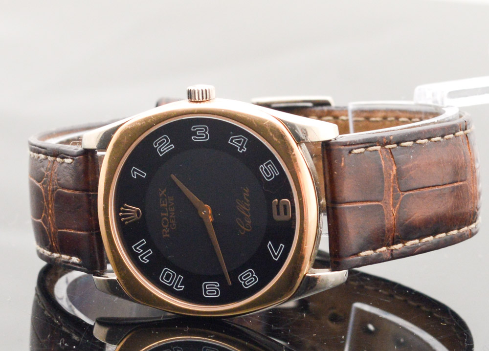 Rolex 18K Bi-Color Gold Cellini Watch with Crocodile Leather Band