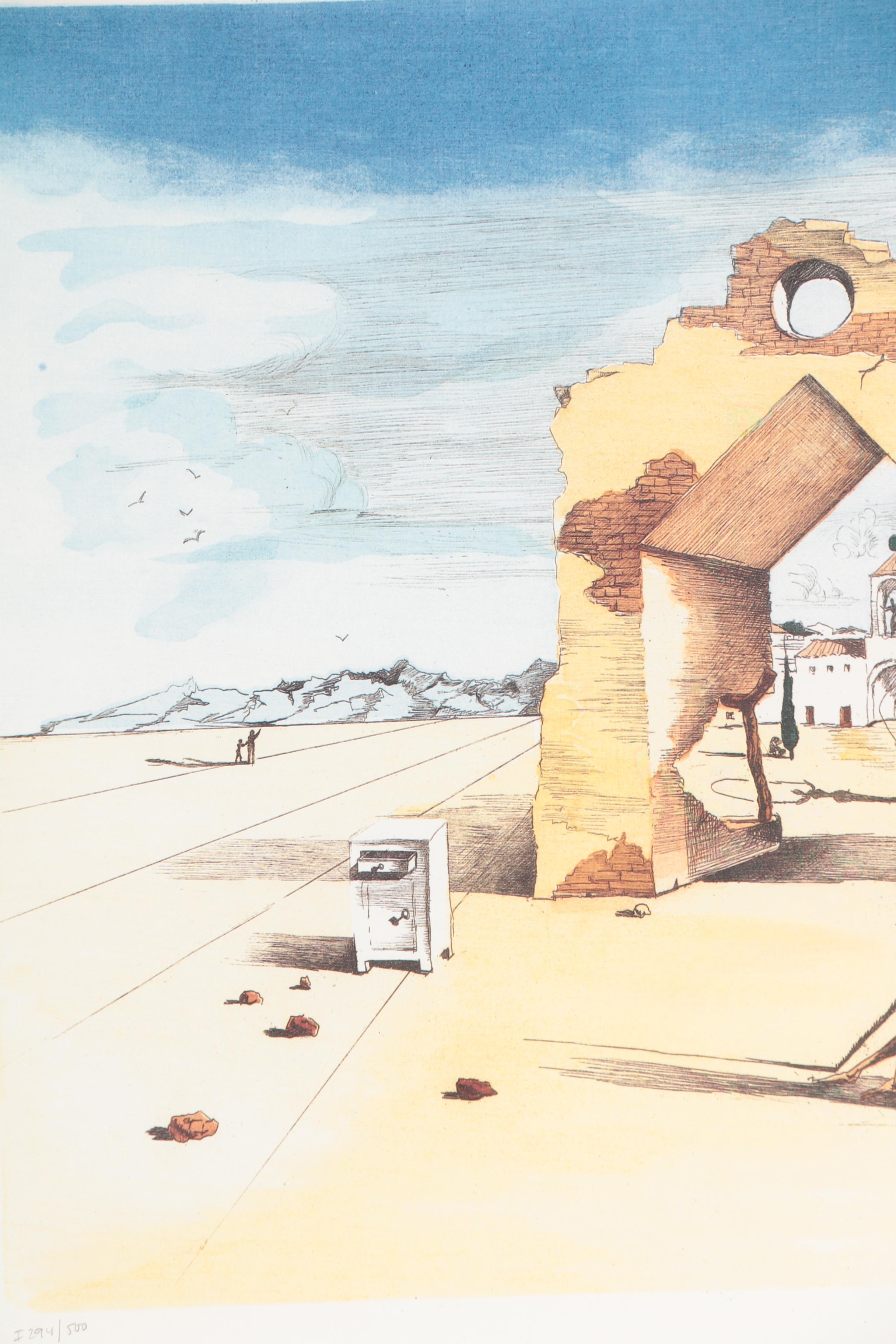 Limited Edition Offset Lithograph After Salvador Dalí "Paranoiac Village"