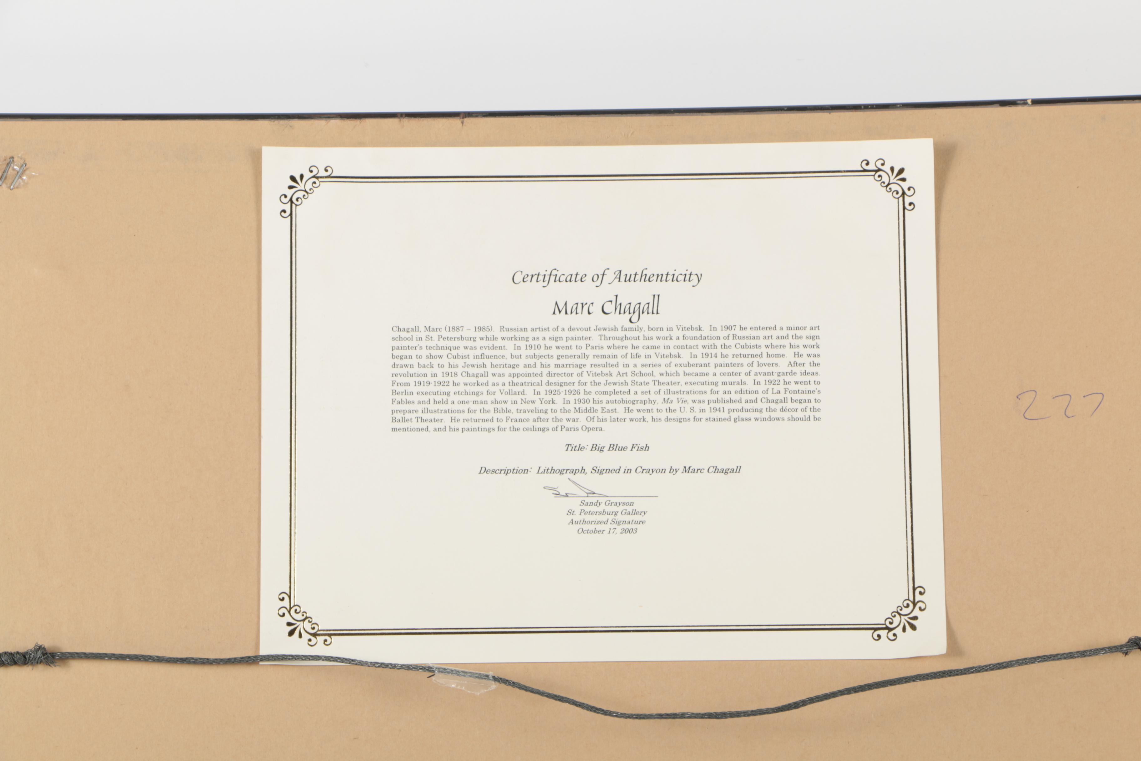 Offset Lithograph After Marc Chagall "Big Blue Fish"