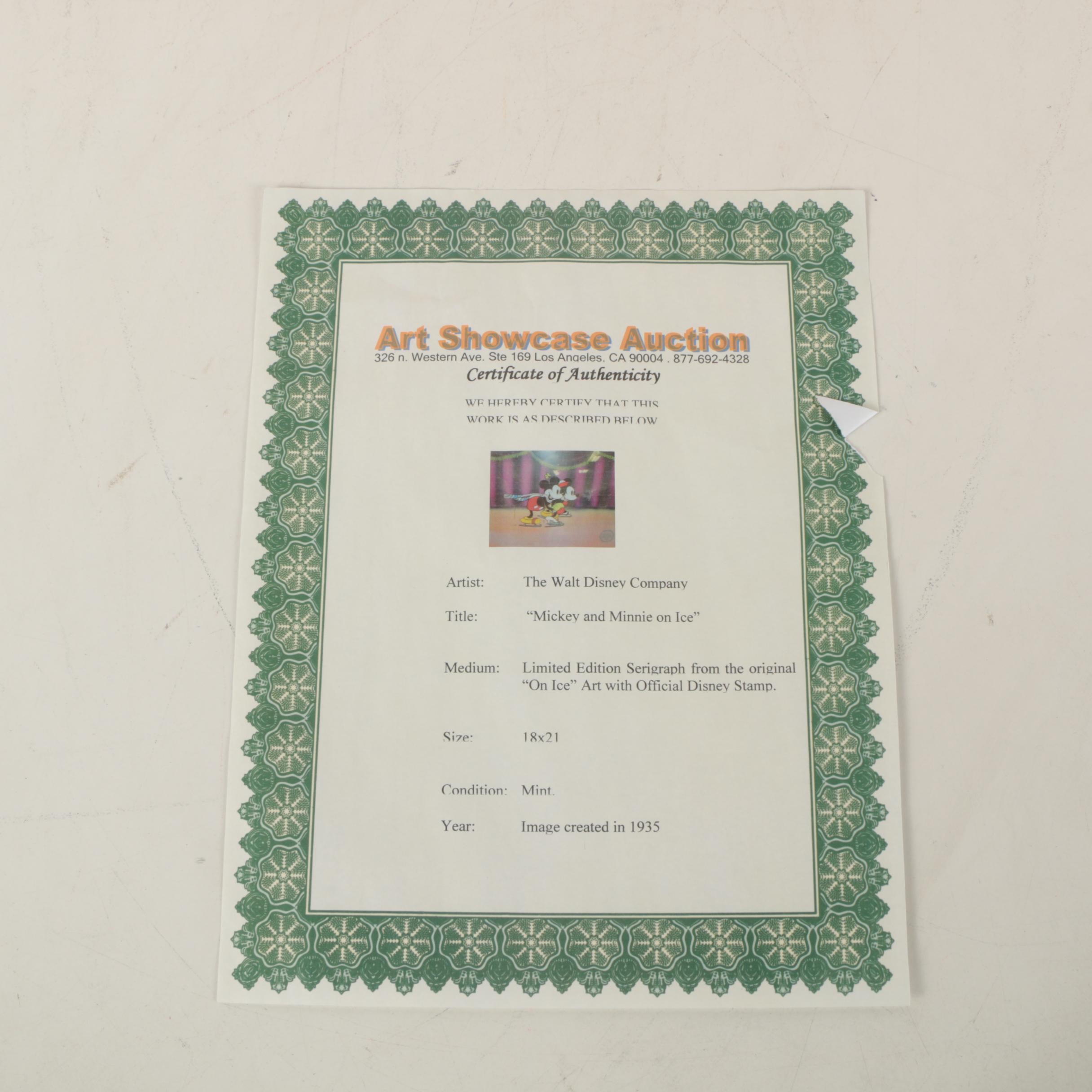 Walt Disney Sericel on Acetate "Mickey and Minnie on Ice"