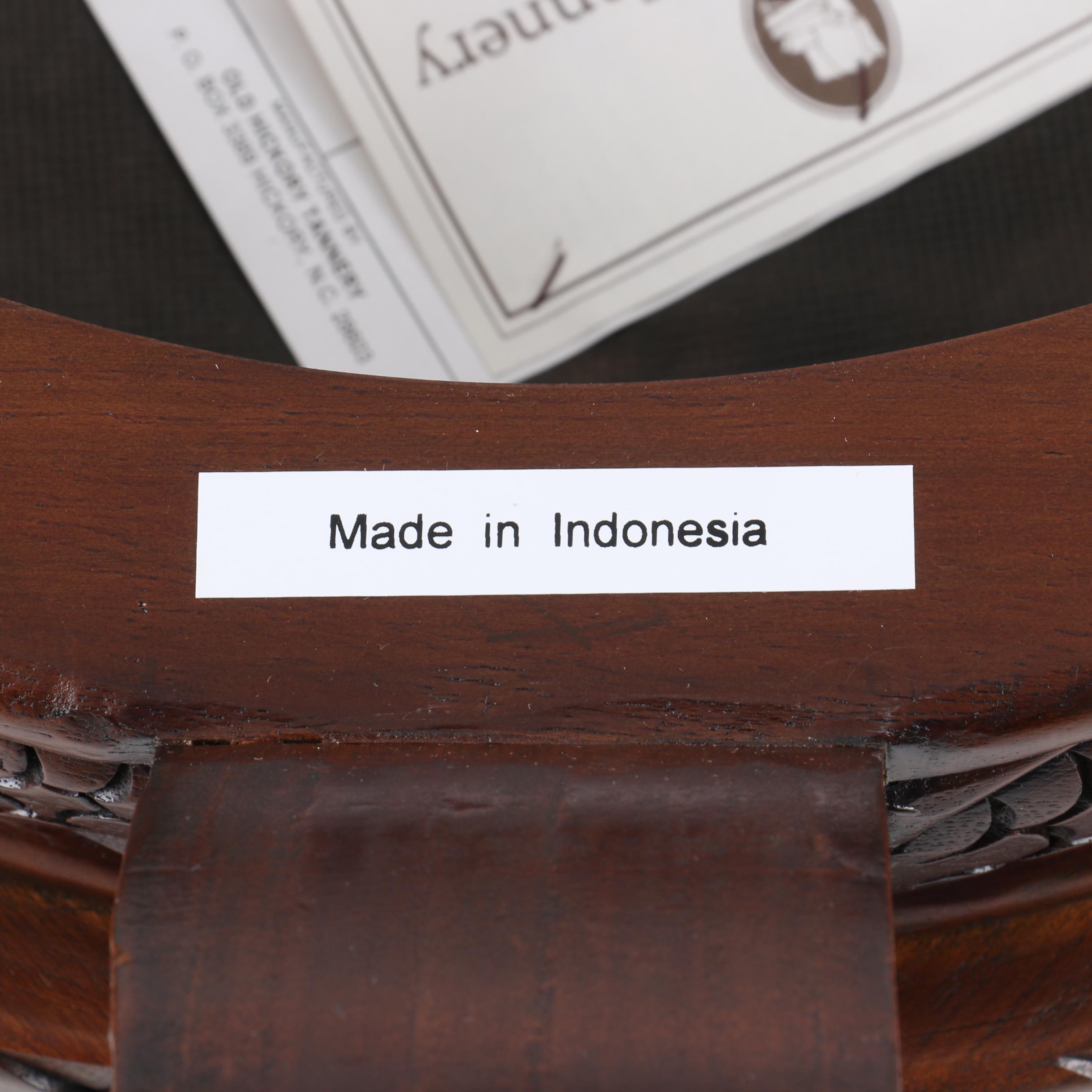 Carved Tortoise and Leather Footstool by Old Hickory Tannery