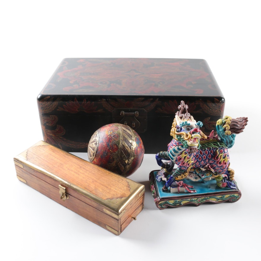 Guardian Lion Figurine and Decorative Boxes