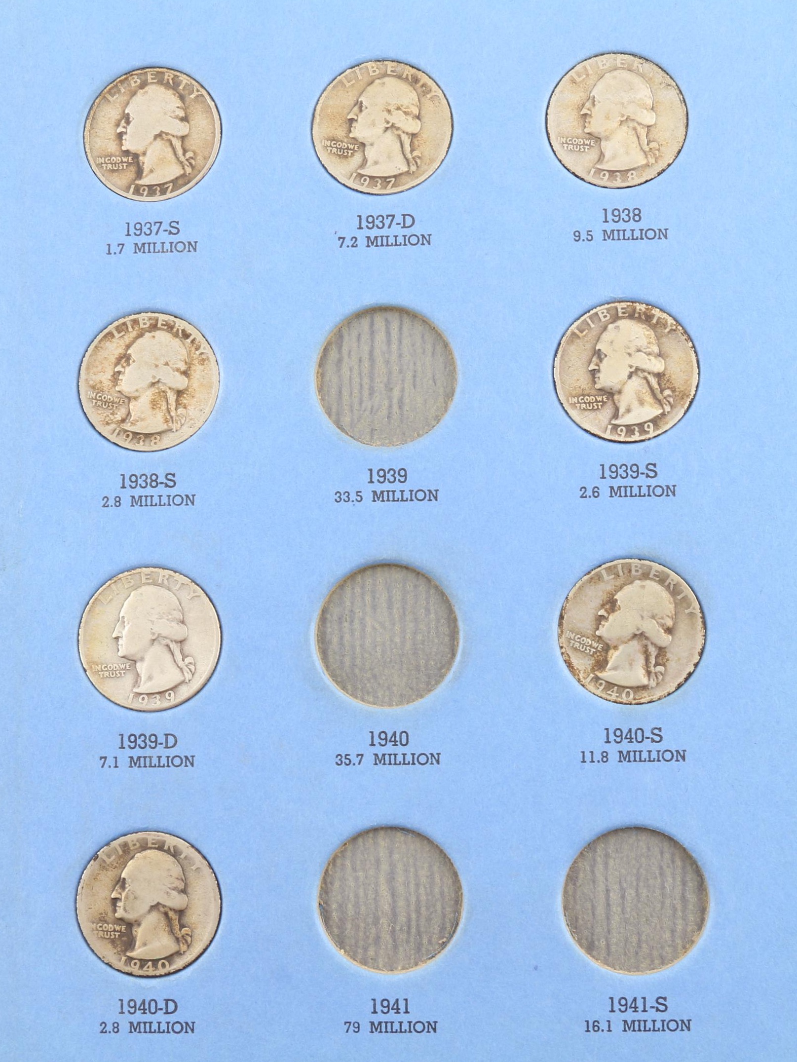 Group of 16 George Washington Silver Quarters in a Whitman Coin Folder