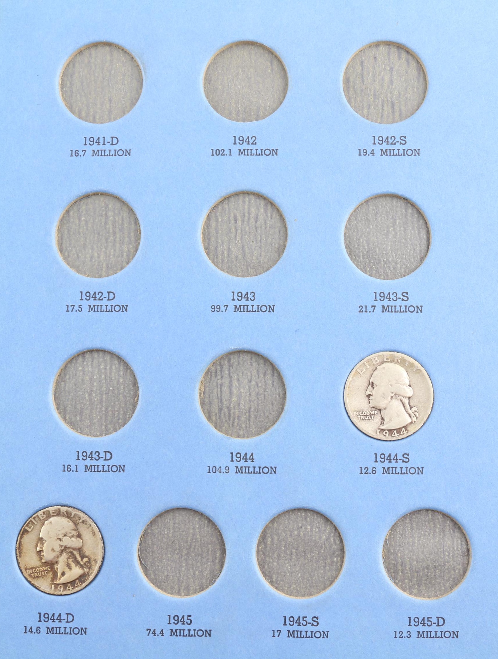 Group of 16 George Washington Silver Quarters in a Whitman Coin Folder