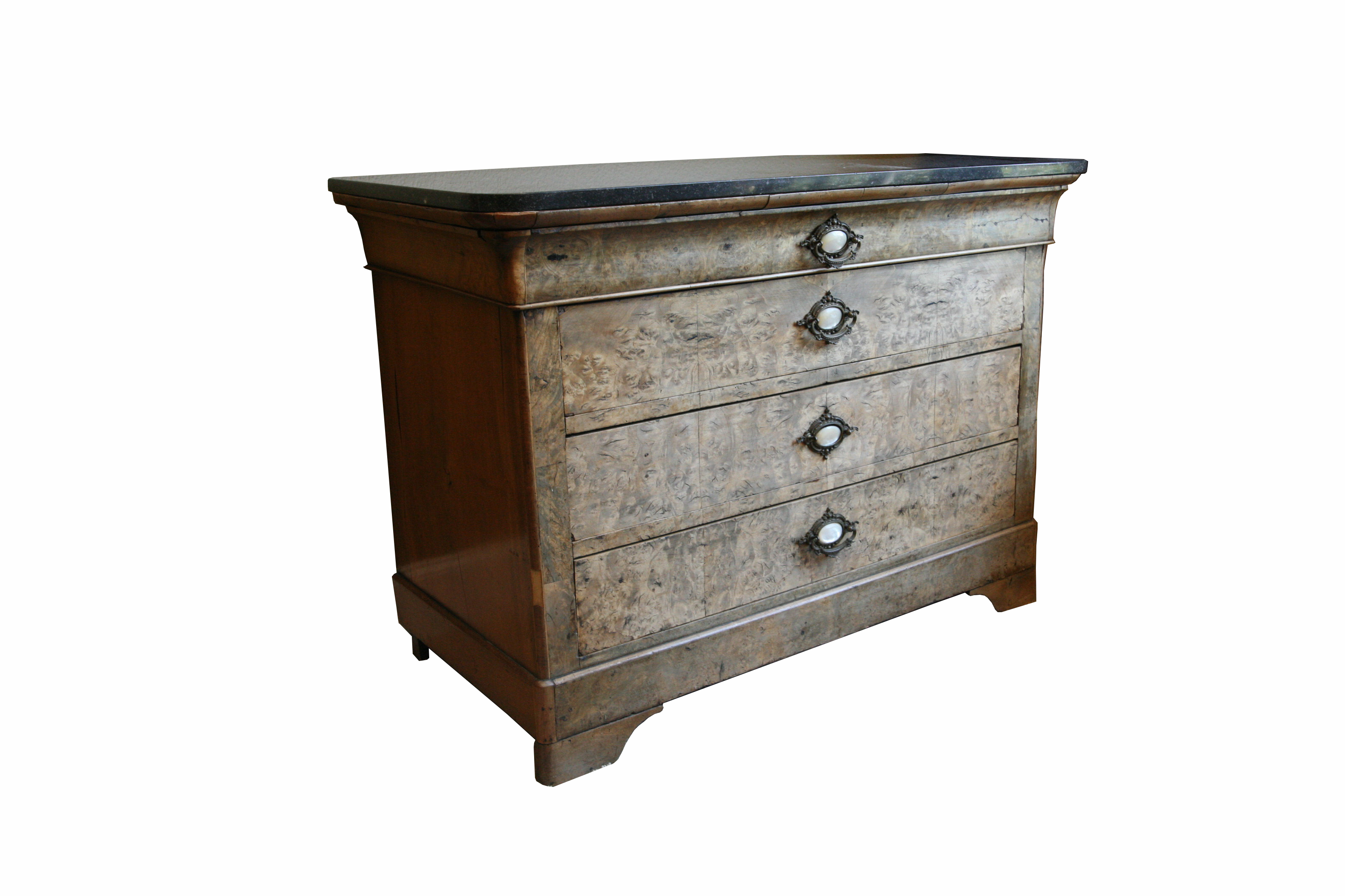 Antique Louis Philippe Burr Elm Commode with (Later) Black Granite Top