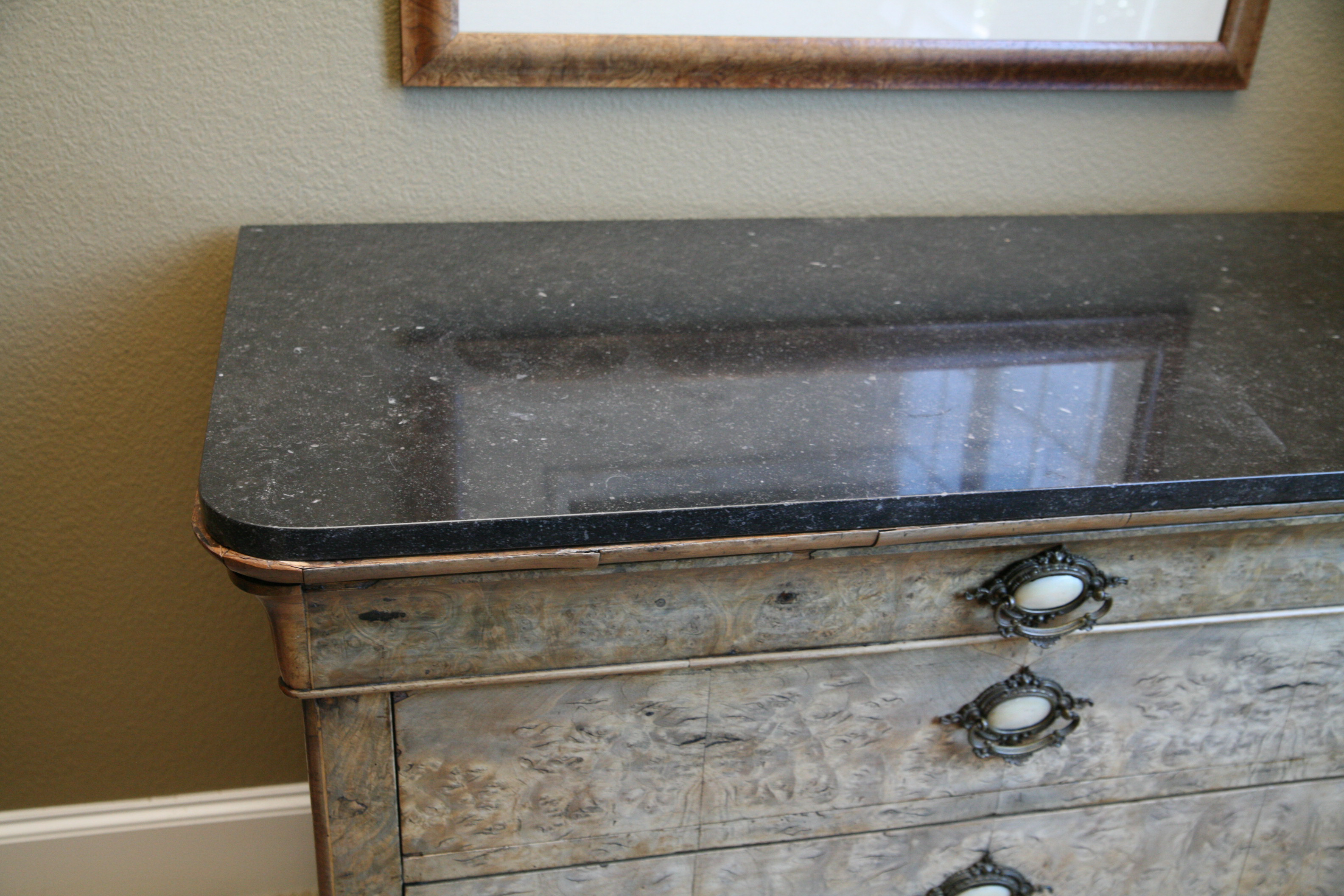 Antique Louis Philippe Burr Elm Commode with (Later) Black Granite Top