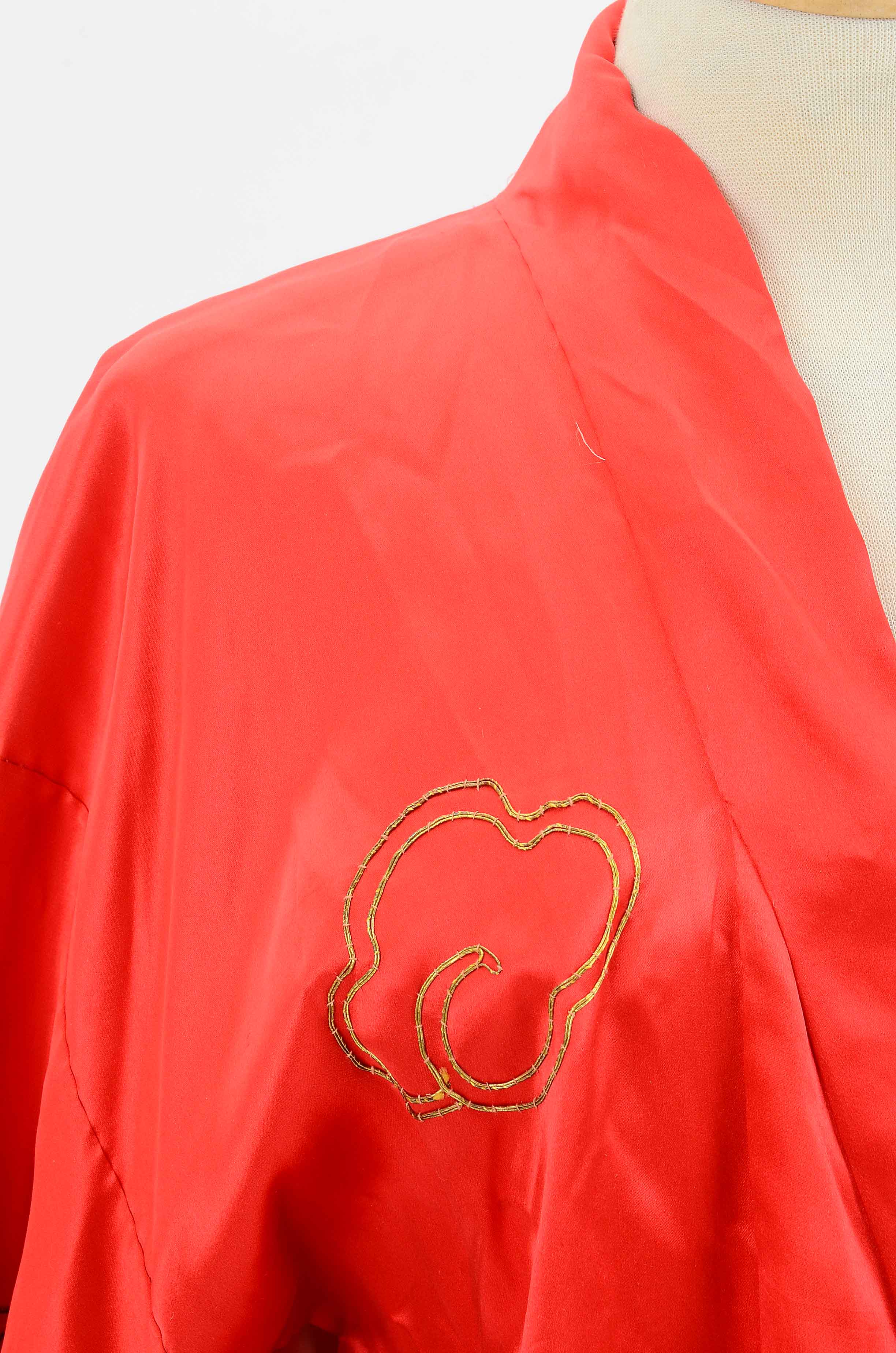 Vintage Japanese Red Silk Kimono Style Robe with Golden Dragon
