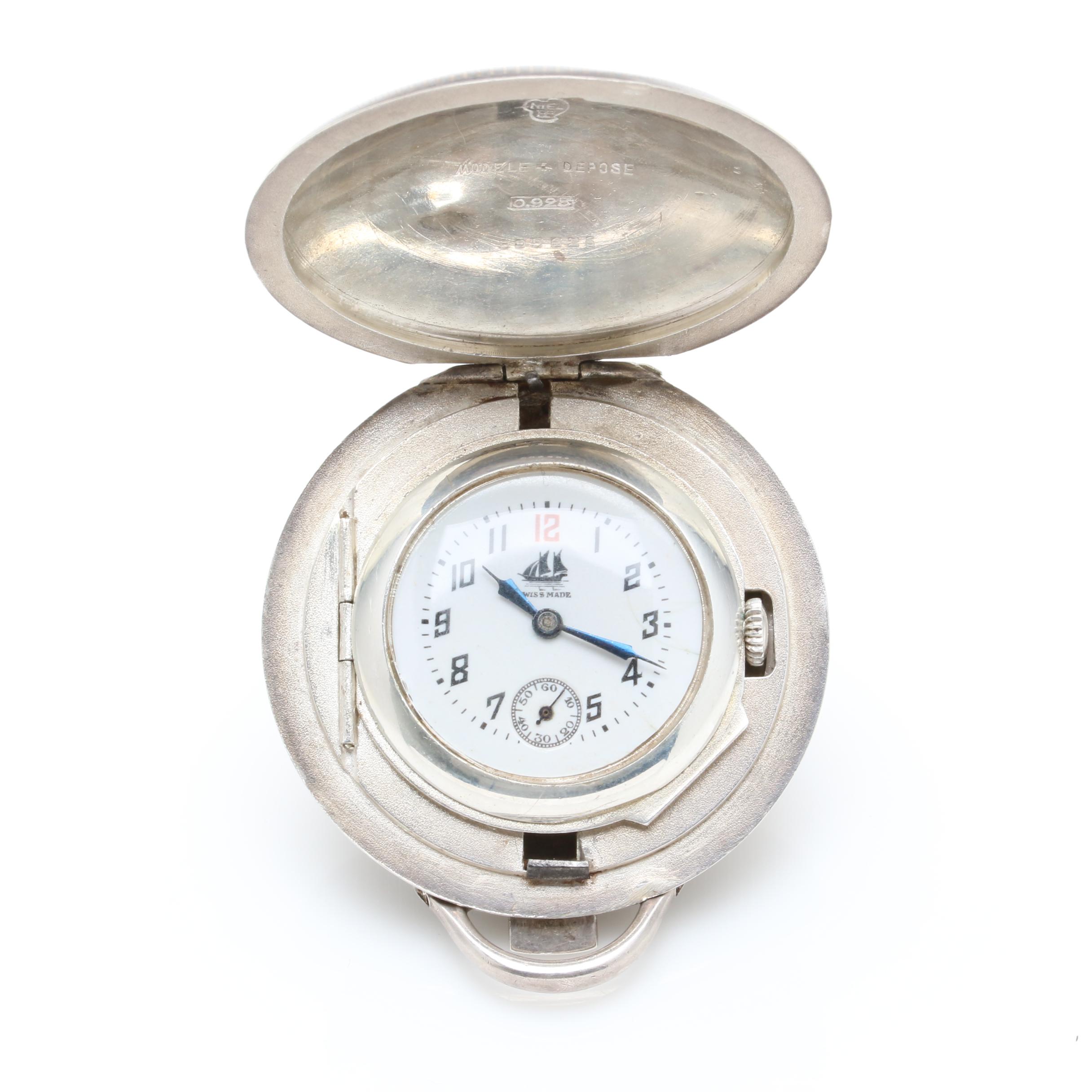 Vintage Bedford Sterling Silver Niello Pocket Watch