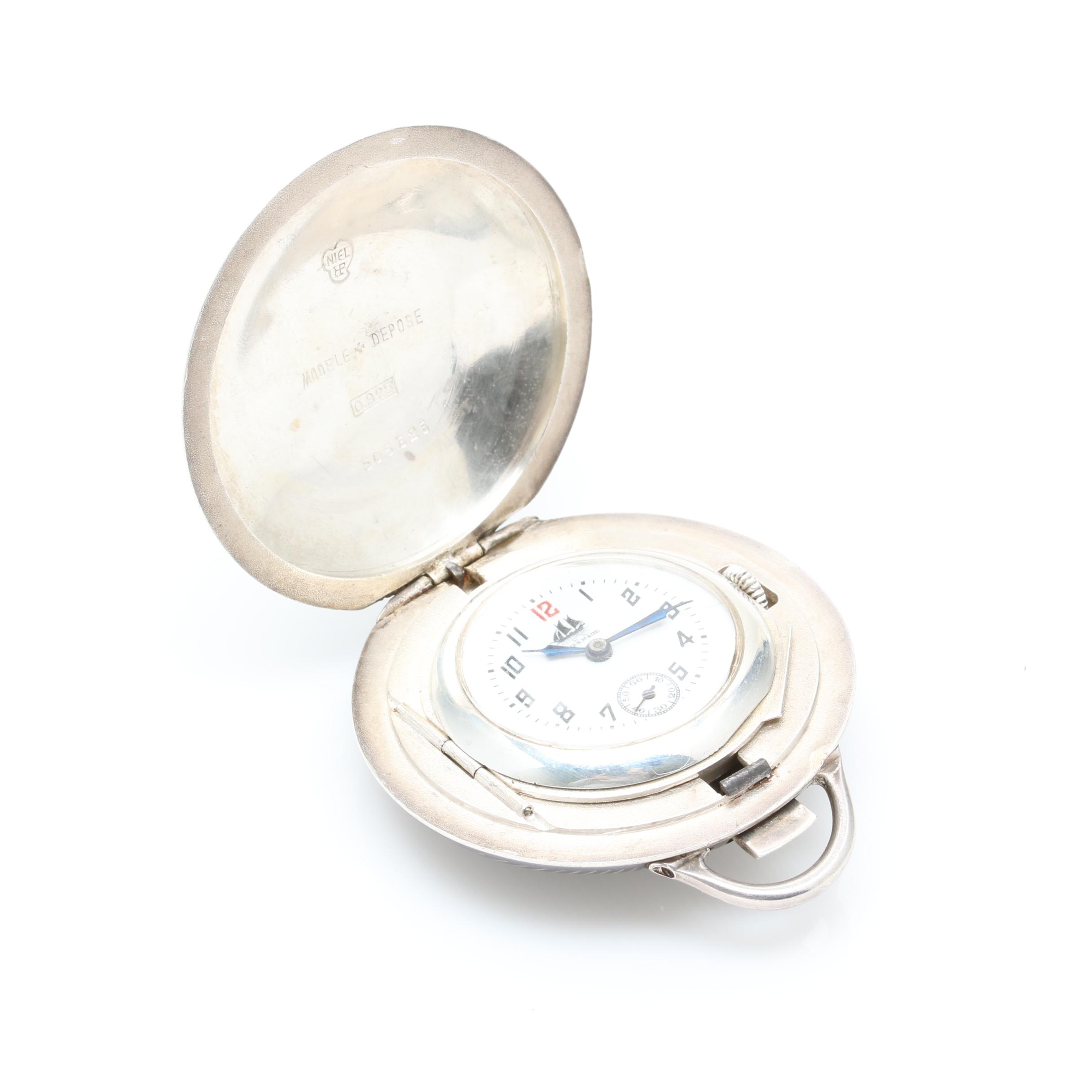 Vintage Bedford Sterling Silver Niello Pocket Watch